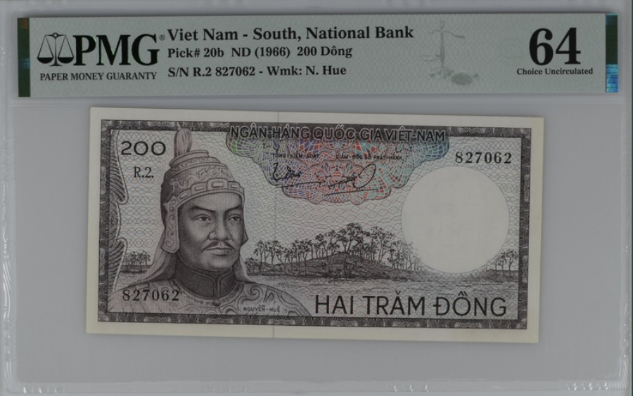 收藏联盟Quantum Auction 第208期拍卖(最后三拍新添测试钞评级币) 越南/南越1966年200盾 PMG64