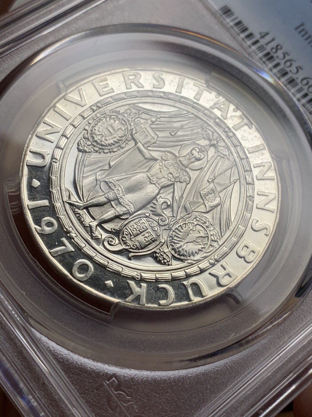 《竞宝斋》第115场-周日，周一 ，2场连拍（全场包邮） PCGS PR66DCAM 奥地利1970年50先令精制纪念银币  因斯布鲁克大学 唯一亚军分！