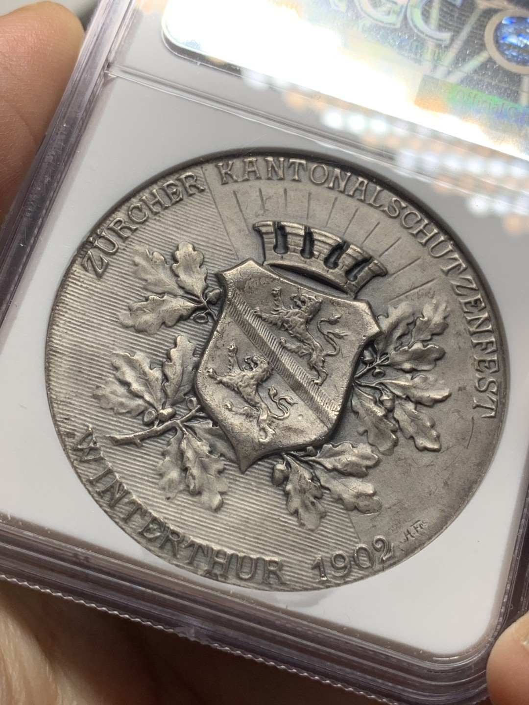 《竞宝斋》第115场-周日，周一 ，2场连拍（全场包邮） NGC MS64 1902年瑞士苏黎世射击节银章，稀少热门品种，高分品质