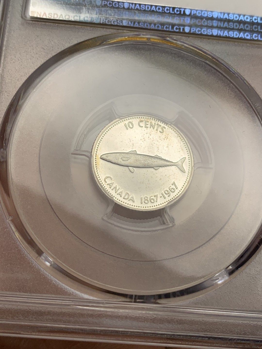 《竞宝斋》第115场-周日，周一 ，2场连拍（全场包邮） PCGS PL65 1967年加拿大10分小鱼银币 PL十分罕见