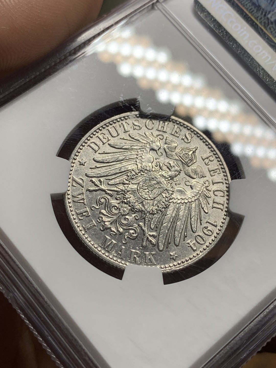 《竞宝斋》第115场-周日，周一 ，2场连拍（全场包邮） NGC-MS62 德国 1904年 不来梅 双狮2马克银币 少见品种，原光好品