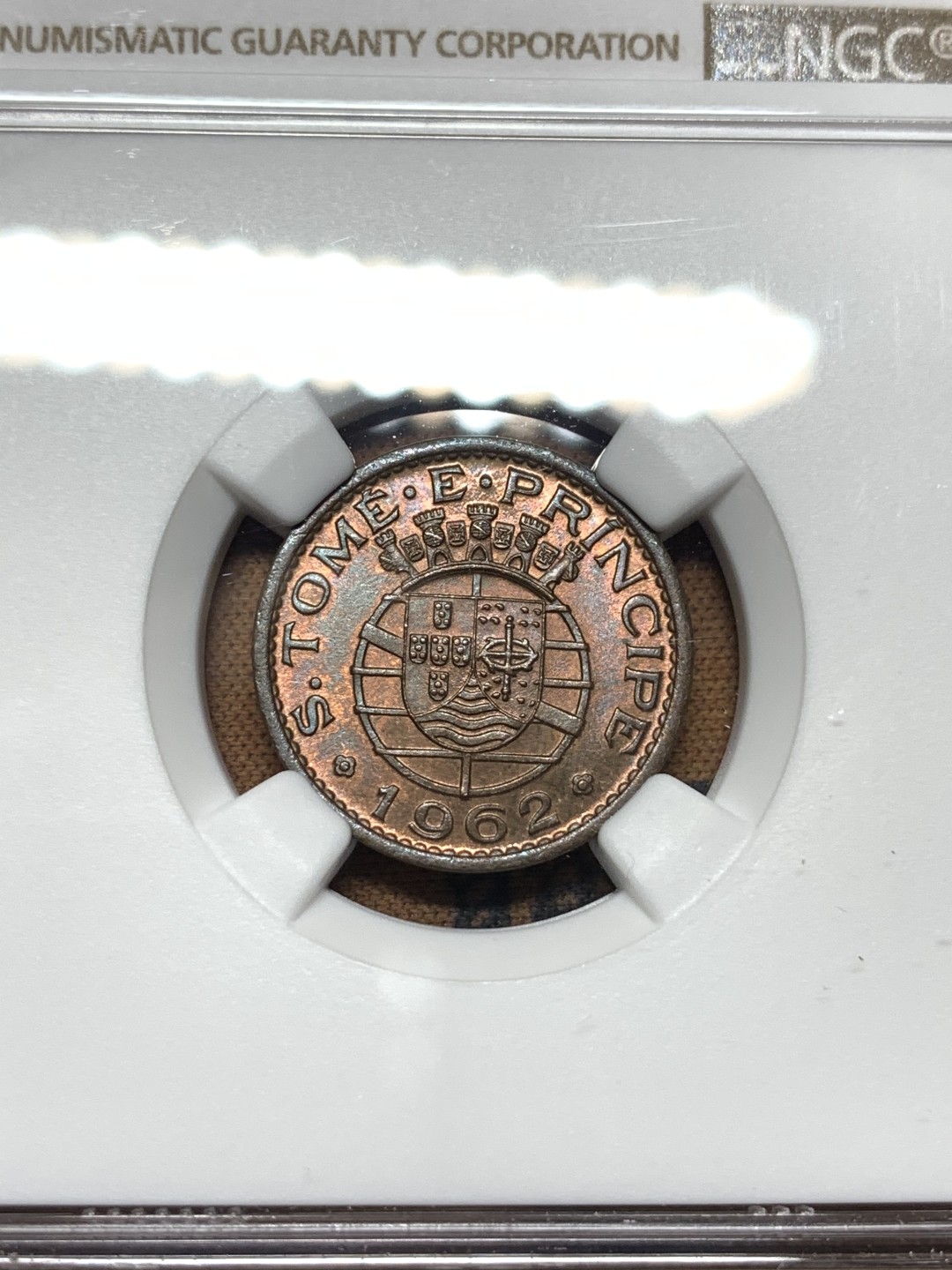 《竞宝斋》第115场-周日，周一 ，2场连拍（全场包邮） NGC MS64BN 葡属圣多美和普林西比1962年50分铜币