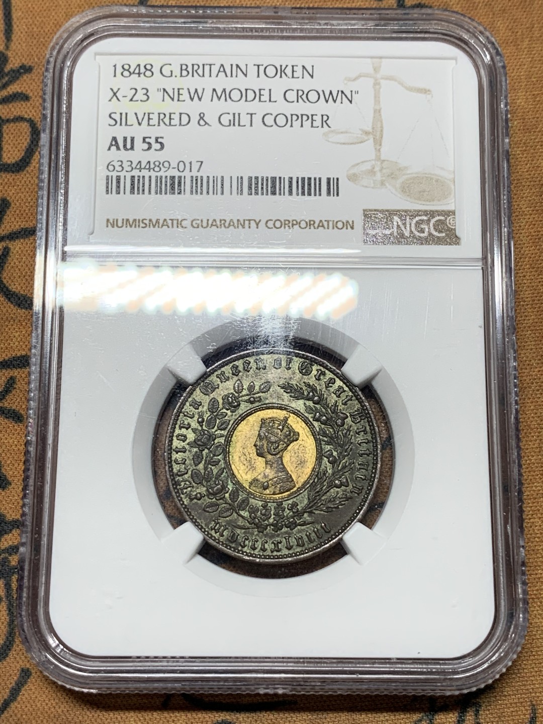 《竞宝斋》第115场-周日，周一 ，2场连拍（全场包邮） NGC AU55 英国 1848 维多利亚Model双金属克朗  状态好 给分偏低