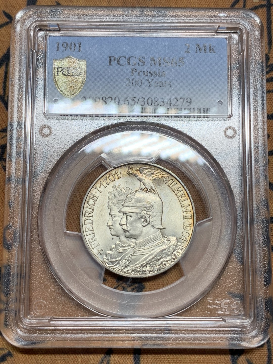 《竞宝斋》第115场-周日，周一 ，2场连拍（全场包邮） PCGS-MS65 德国 1901年 普鲁士建国200周年2马克纪念银币