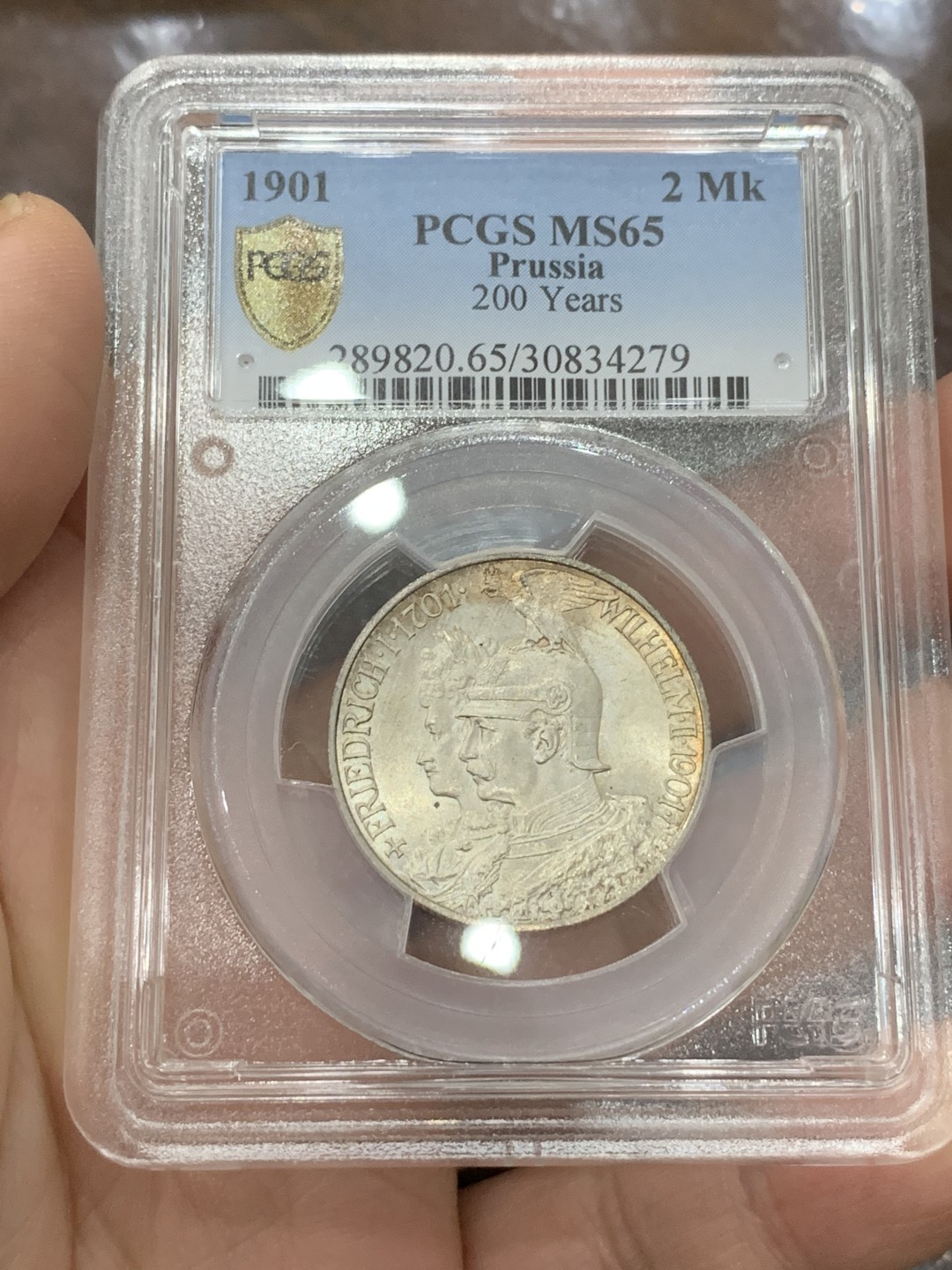 《竞宝斋》第115场-周日，周一 ，2场连拍（全场包邮） PCGS-MS65 德国 1901年 普鲁士建国200周年2马克纪念银币