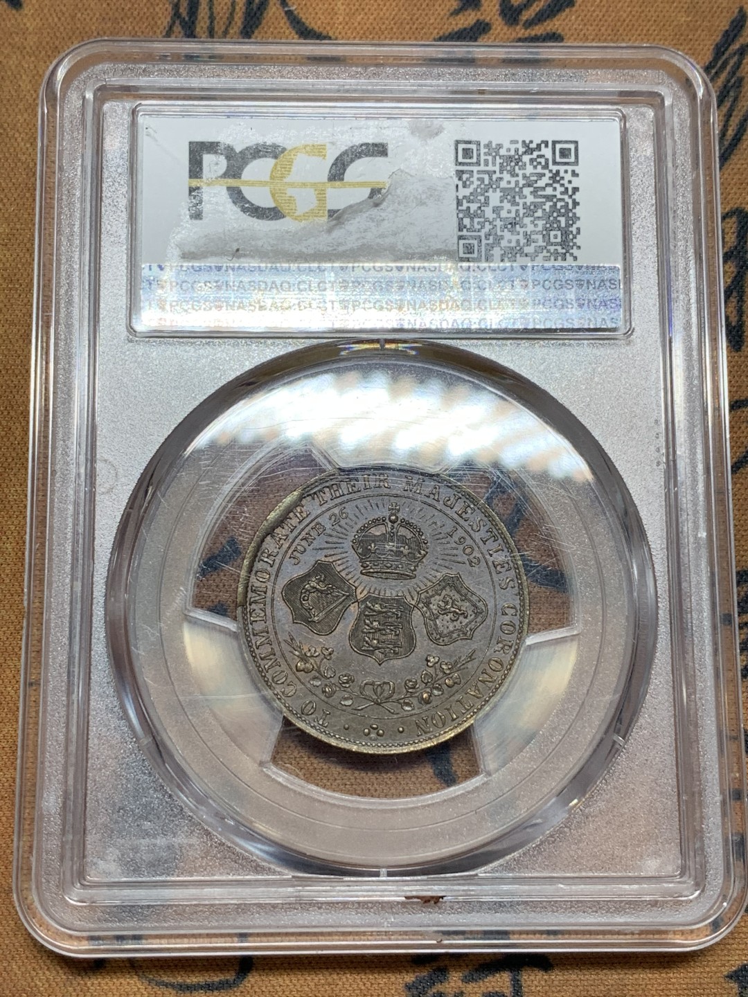 《竞宝斋》第115场-周日，周一 ，2场连拍（全场包邮） PCGS MS63RB 英国 1902年 爱德华七世 登基 纪念 铜章 少见品种 背面徽章丰富