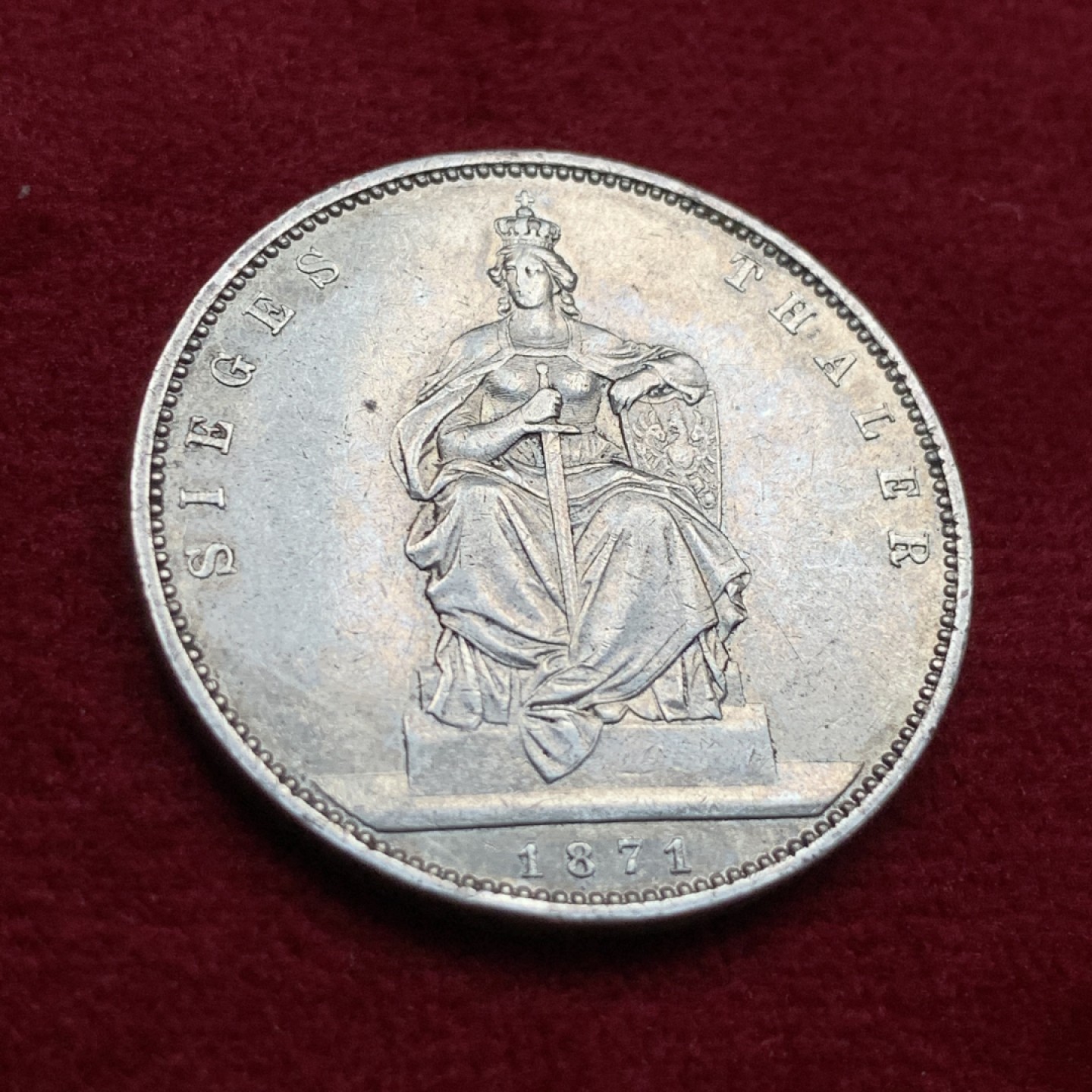 《竞宝斋》第115场-周日，周一 ，2场连拍（全场包邮） 1871年 德国 普鲁士胜利 泰勒 银币 原味品 流通品相