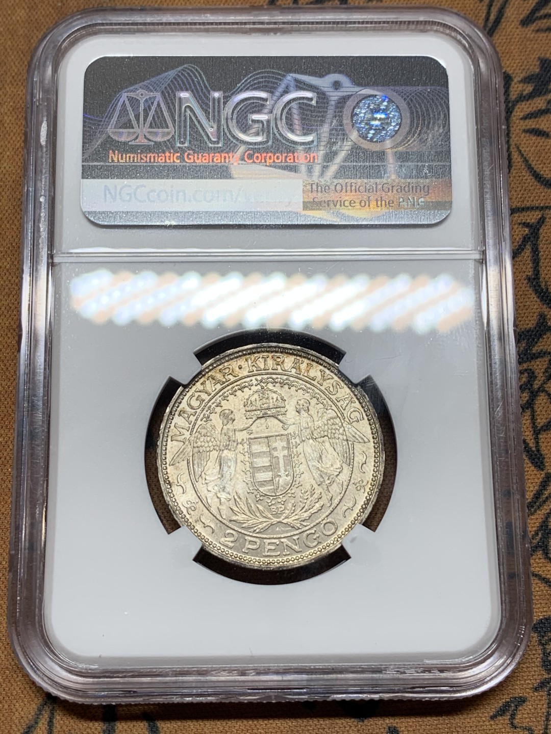 《竞宝斋》第115场-周日，周一 ，2场连拍（全场包邮） NGC-MS63 匈牙利1939年 圣母抱婴 2潘果银币 原光原味 非常难得