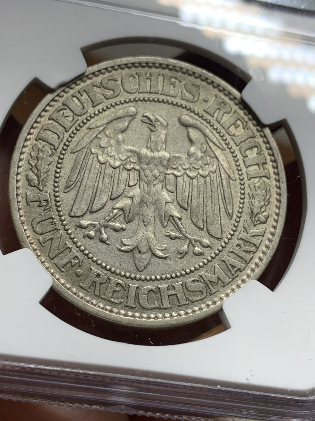 《竞宝斋》第115场-周日，周一 ，2场连拍（全场包邮） NGC-MS61 德国魏玛 1932年 橡树 5马克大银币 少见品种