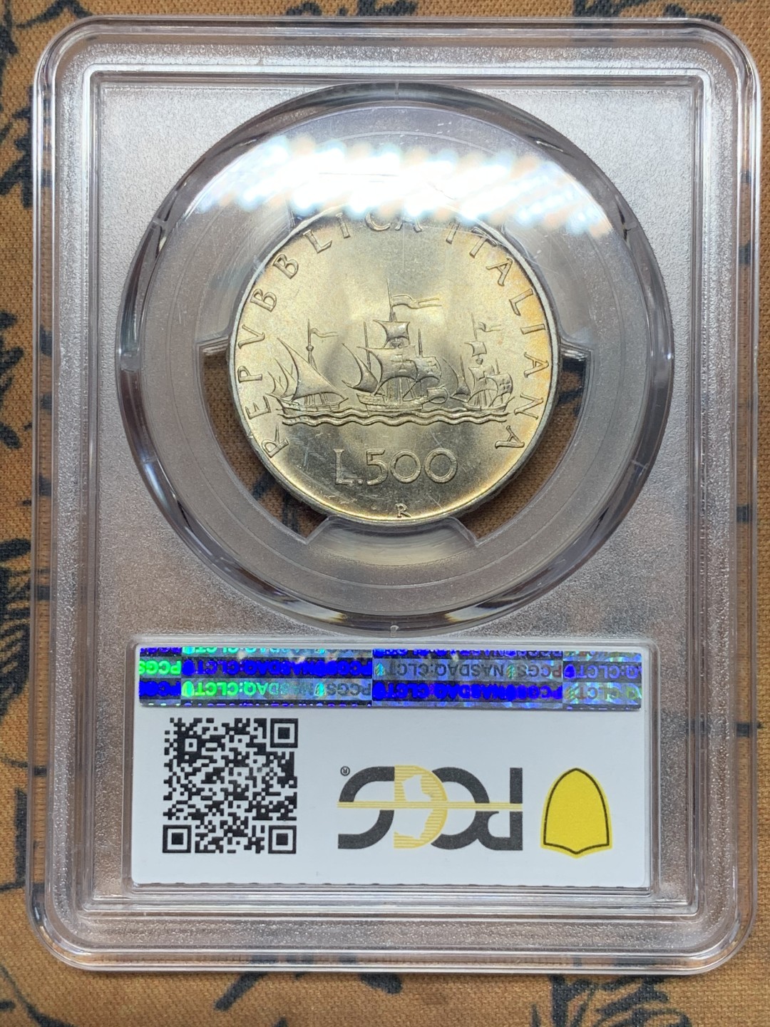 《竞宝斋》第115场-周日，周一 ，2场连拍（全场包邮） PCGS-MS64 意大利帆船少女500里拉 1966R 转光炫目 打制锐利