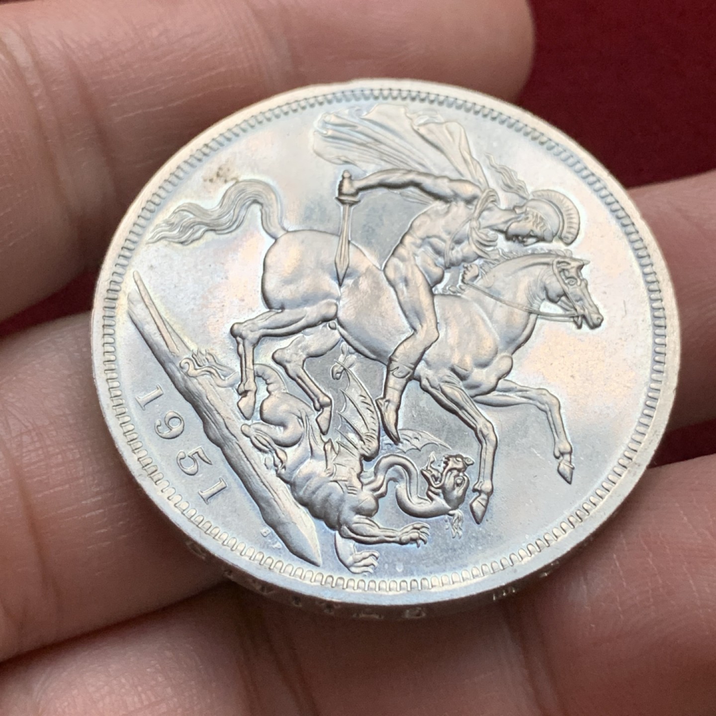 《竞宝斋》第115场-周日，周一 ，2场连拍（全场包邮） 英国 1951年 乔治六世 最后的马剑 克朗镍马剑 红盒带证书