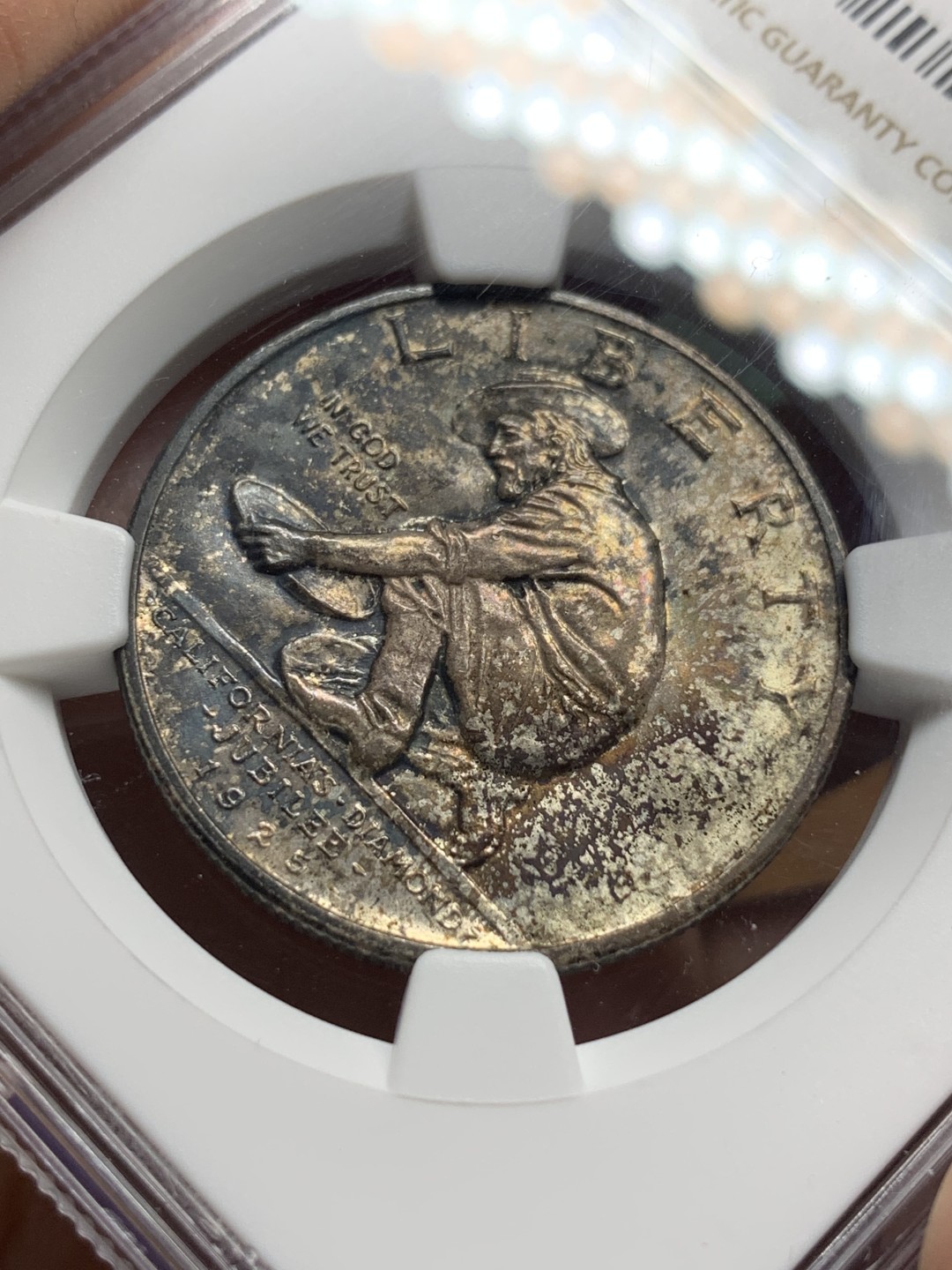 《竞宝斋》第115场-周日，周一 ，2场连拍（全场包邮） NGC-MS62 美国 1925年 加州淘金热 半美元纪念银币 少见品种 浓郁包浆