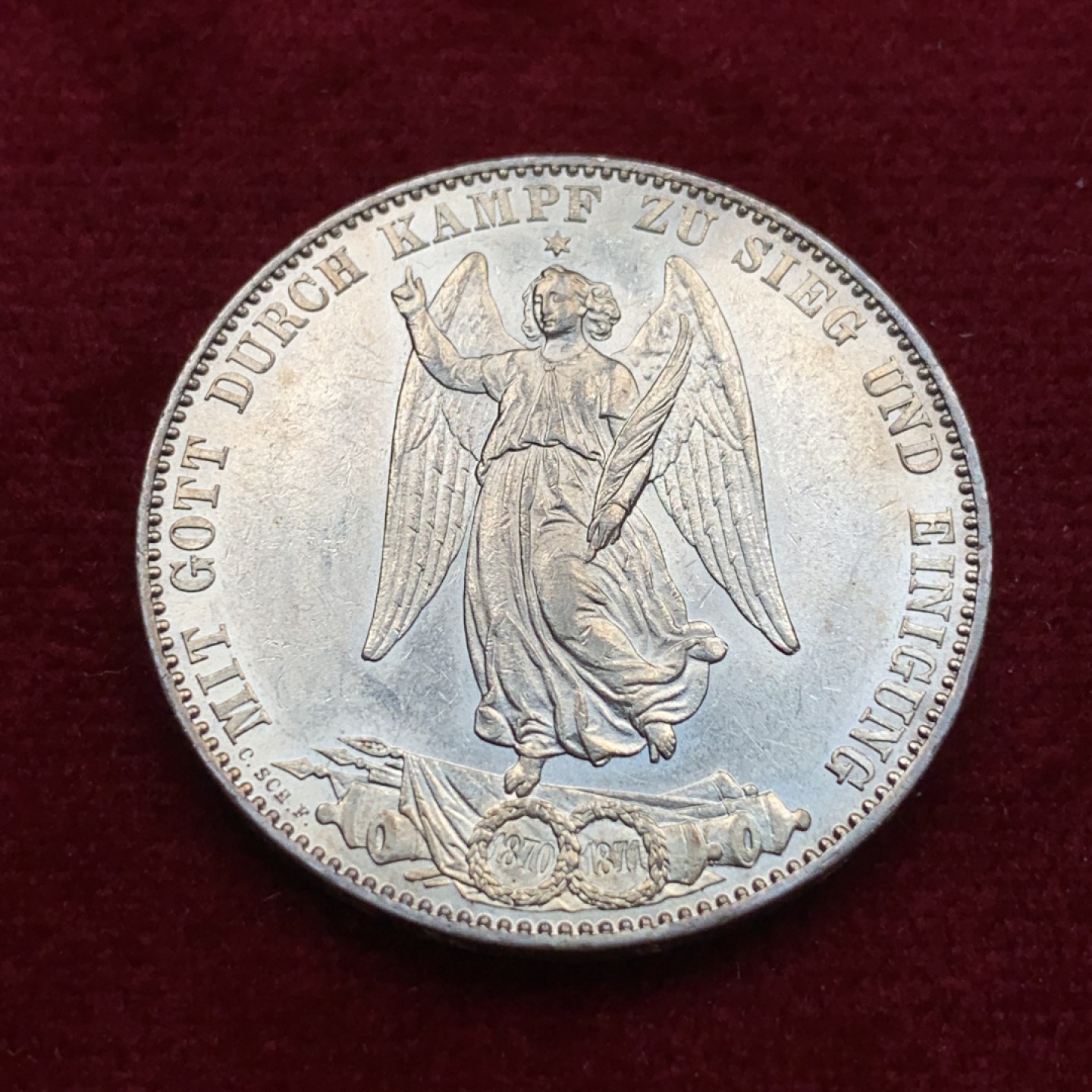 《竞宝斋》第115场-周日，周一 ，2场连拍（全场包邮） 德国 1871年 巴伐利亚胜利女神纪念泰勒银币 底板干净 优质潜力股 脸部清晰 状态好
