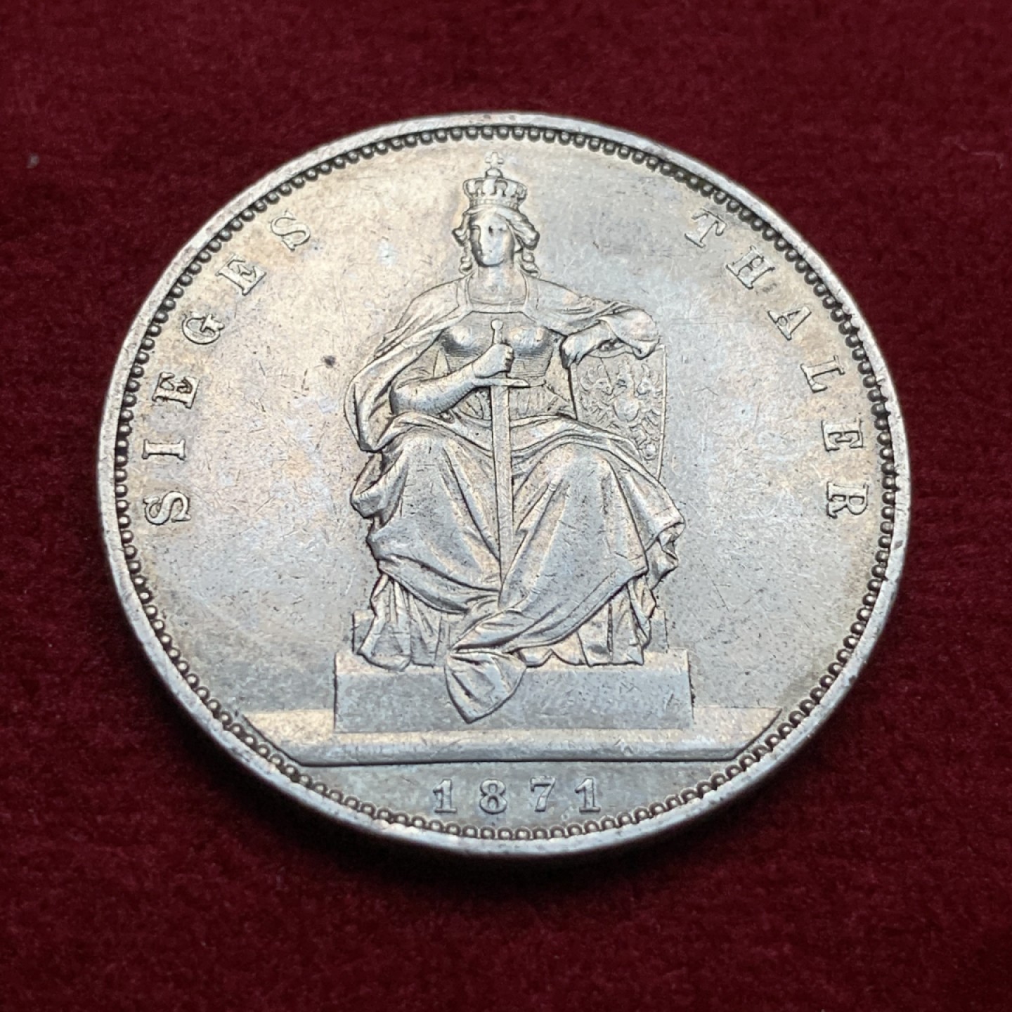 《竞宝斋》第115场-周日，周一 ，2场连拍（全场包邮） 1871年 德国 普鲁士胜利 泰勒 银币 原味品 流通品相