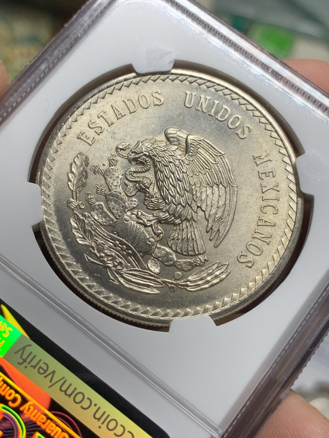 《竞宝斋》第115场-周日，周一 ，2场连拍（全场包邮） NGC-MS65 墨西哥1948年 印第安人5比索大银币 顶级好品