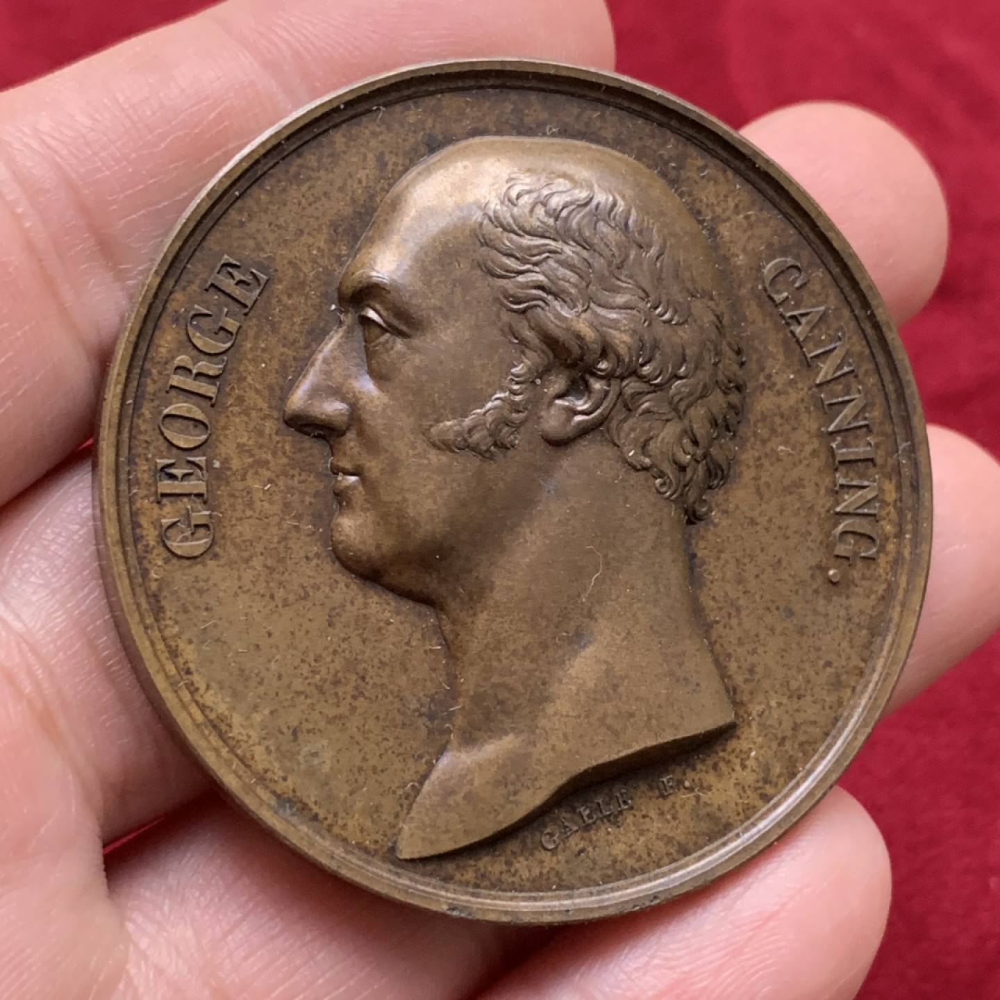 《竞宝斋》第115场-周日，周一 ，2场连拍（全场包邮） 1827年 英国首相 乔治坎宁逝世纪念铜章，直径50mm，重量60g