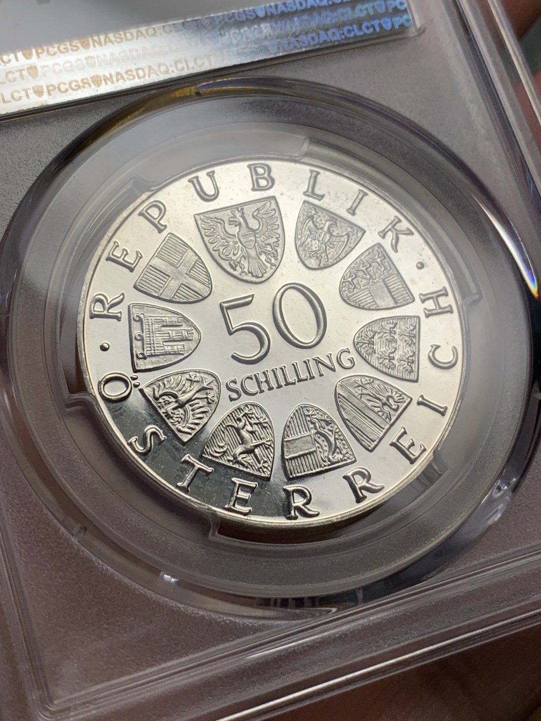 《竞宝斋》第115场-周日，周一 ，2场连拍（全场包邮） PCGS PR66DCAM 奥地利1970年50先令精制纪念银币  因斯布鲁克大学 唯一亚军分！