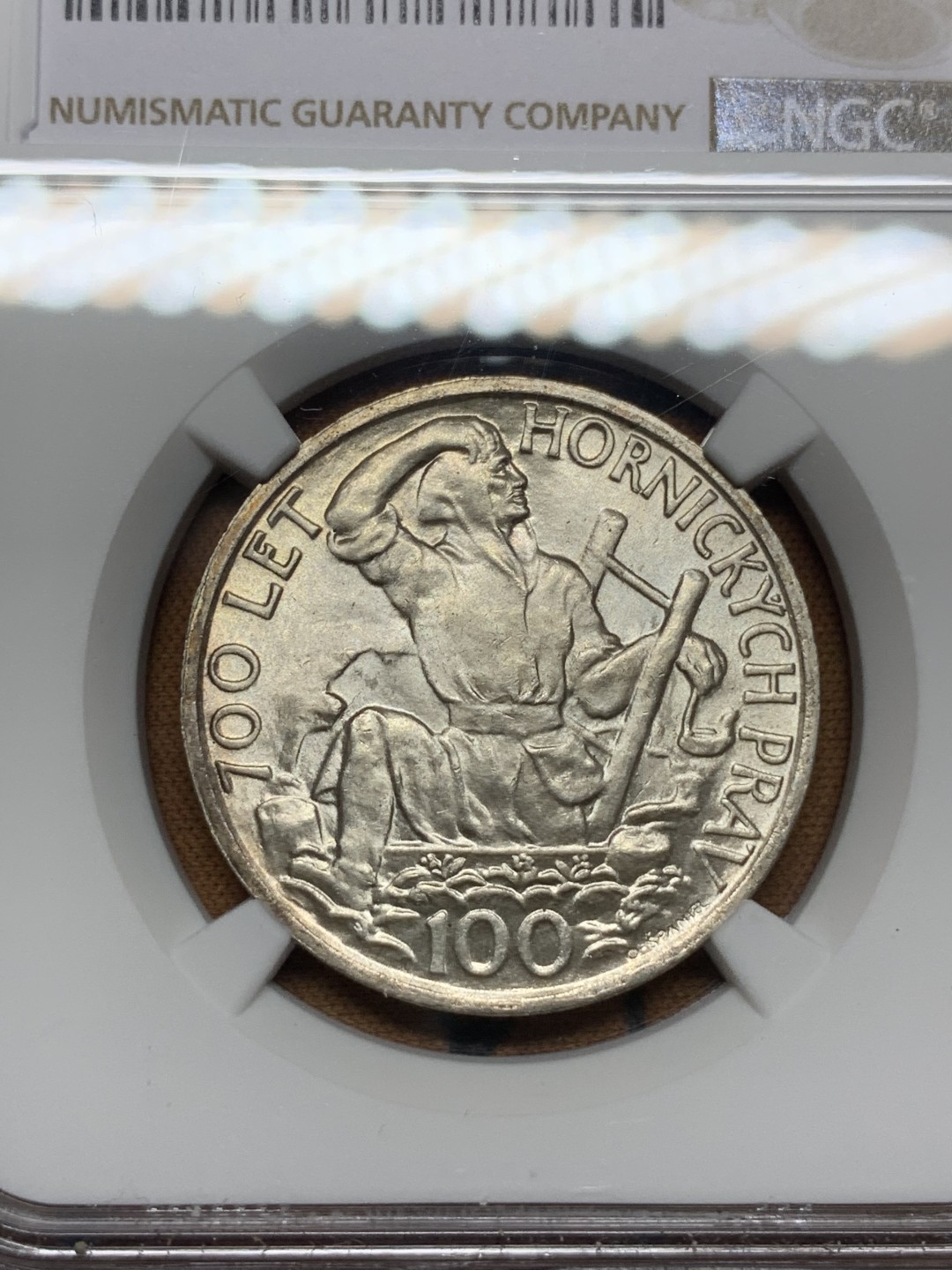 《竞宝斋》第115场-周日，周一 ，2场连拍（全场包邮） NGC-MS63 捷克 1949年 矿业纪念 100克朗银币 少见品种