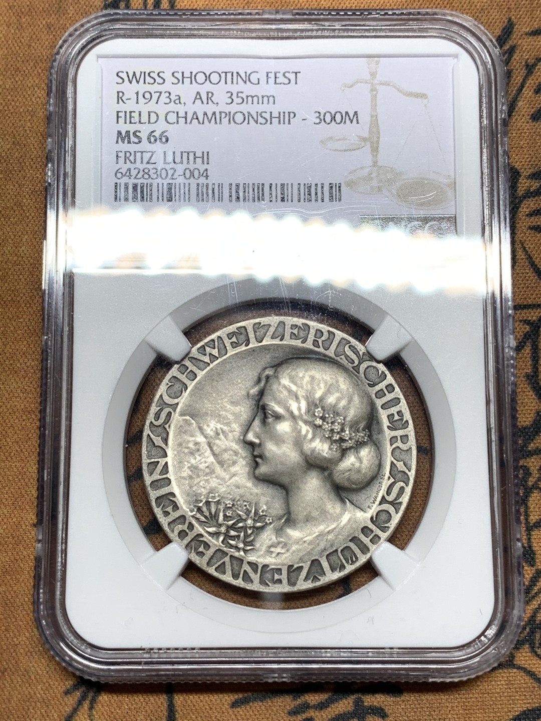 《竞宝斋》第115场-周日，周一 ，2场连拍（全场包邮） NGC MS66  1920-30年代瑞士射击节女神银章 完美品相