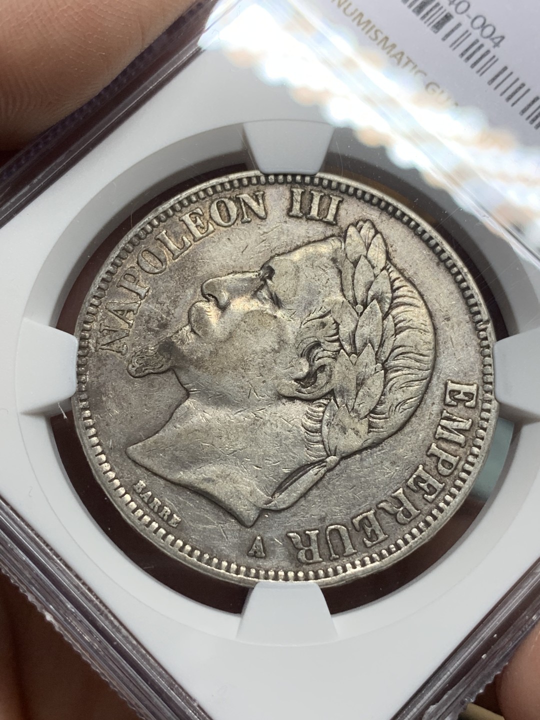 《竞宝斋》第115场-周日，周一 ，2场连拍（全场包邮） NGC XF40 法国 1868年 拿破仑三世 5法郎 银币 原味状态 不错