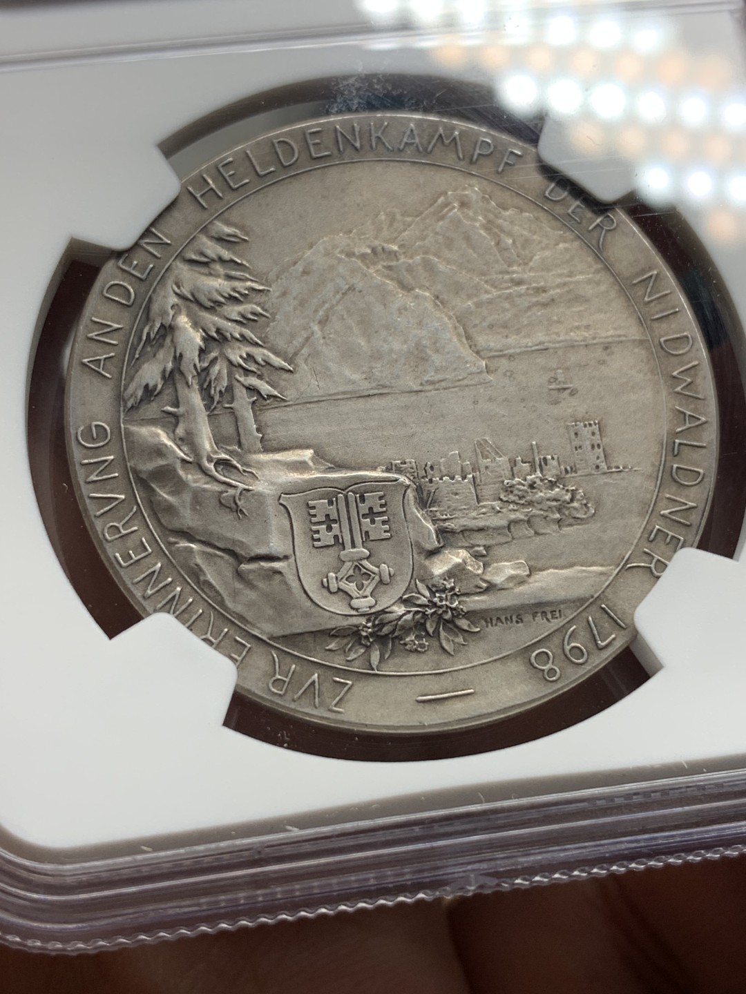 《竞宝斋》第115场-周日，周一 ，2场连拍（全场包邮） NGC MS63 1898年瑞士尼德瓦尔登战役百年纪念银章 磨砂精铸 顶级品相状态