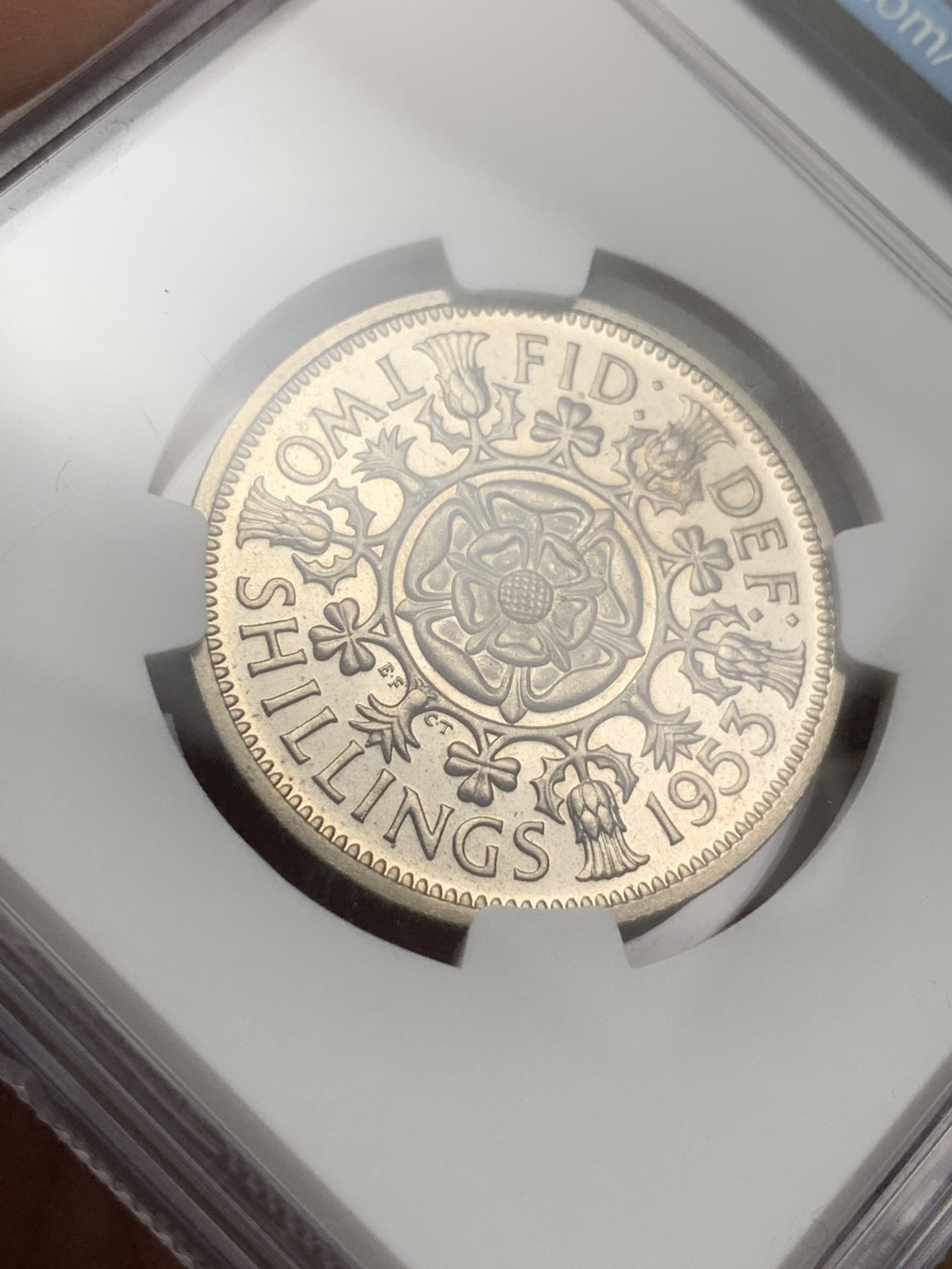 《竞宝斋》第115场-周日，周一 ，2场连拍（全场包邮） NGC PF62 1953英国伊丽莎白加冕首年精制弗洛林（2先令）盒子有鼓