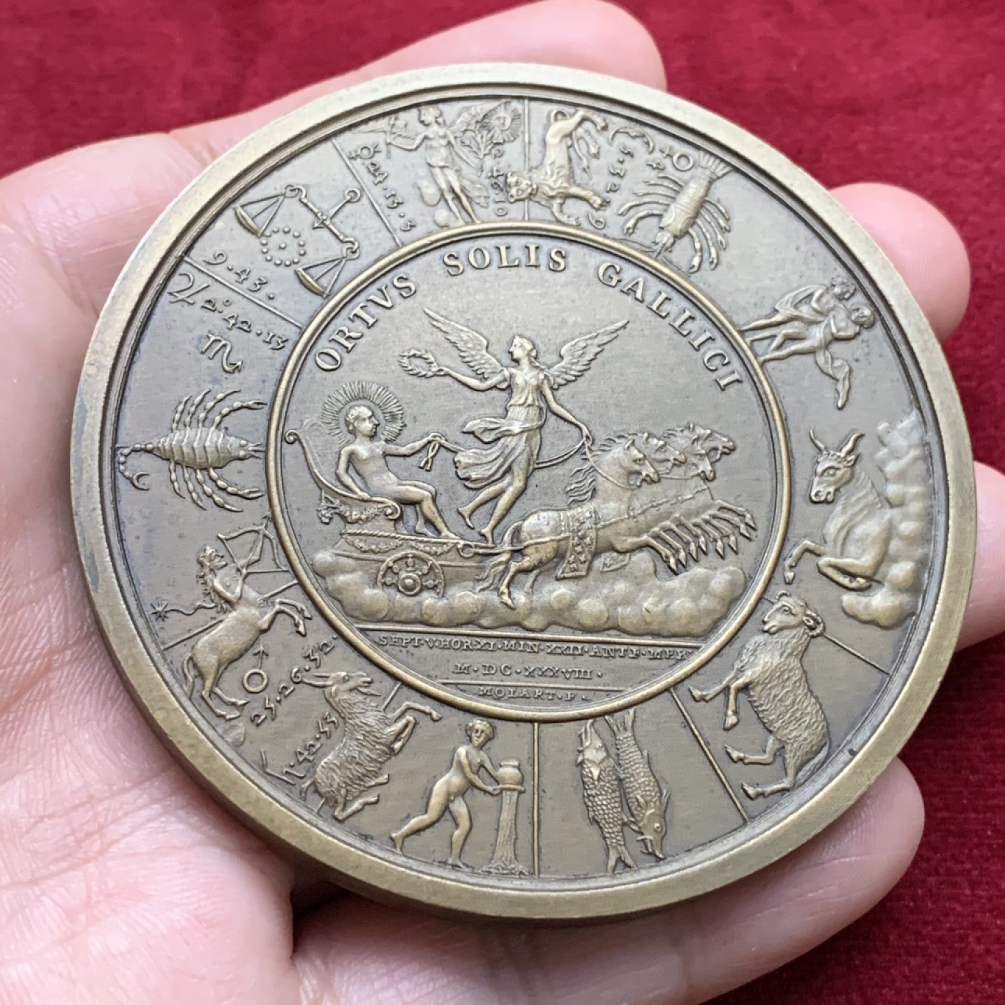 《竞宝斋》第115场-周日，周一 ，2场连拍（全场包邮） 1637年法国路易十三  星座大铜章（20世纪初铸造），直径72mm，重量182g 超大规格 细节精细