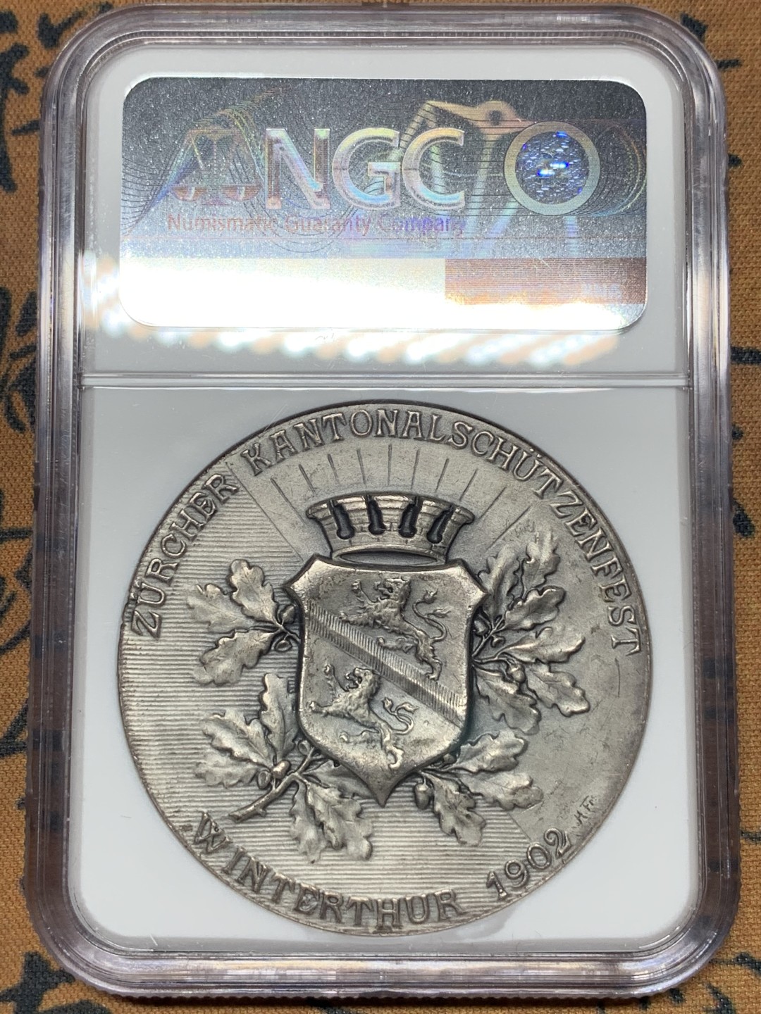 《竞宝斋》第115场-周日，周一 ，2场连拍（全场包邮） NGC MS64 1902年瑞士苏黎世射击节银章，稀少热门品种，高分品质