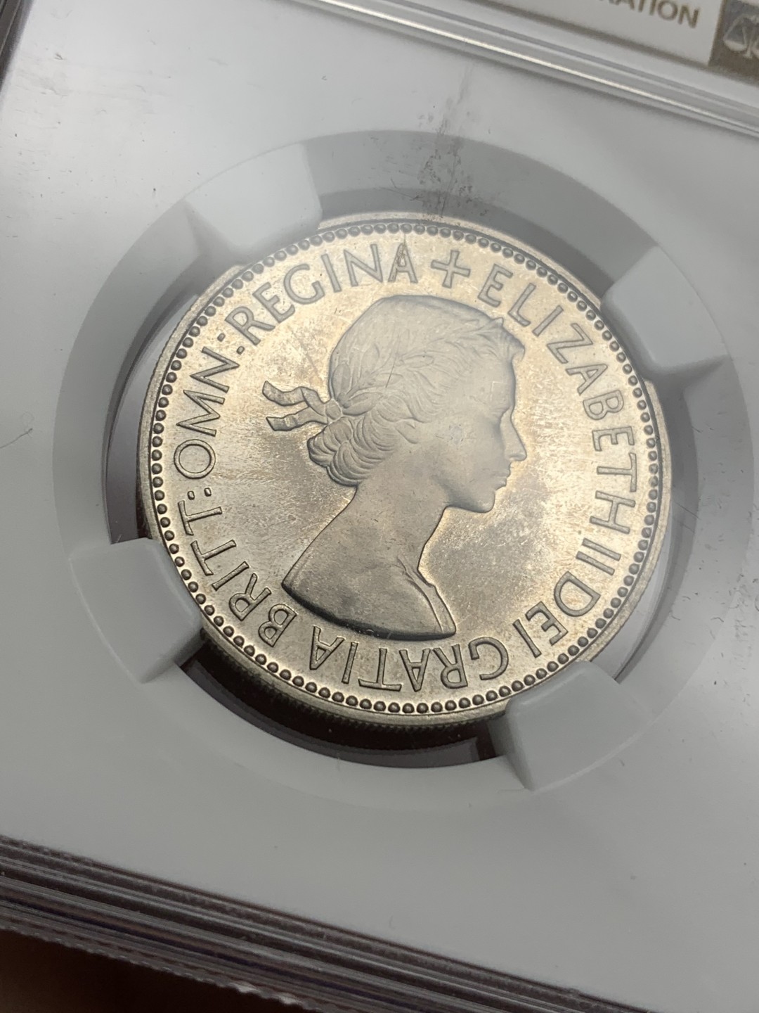 《竞宝斋》第115场-周日，周一 ，2场连拍（全场包邮） NGC PF62 1953英国伊丽莎白加冕首年精制弗洛林（2先令）盒子有鼓