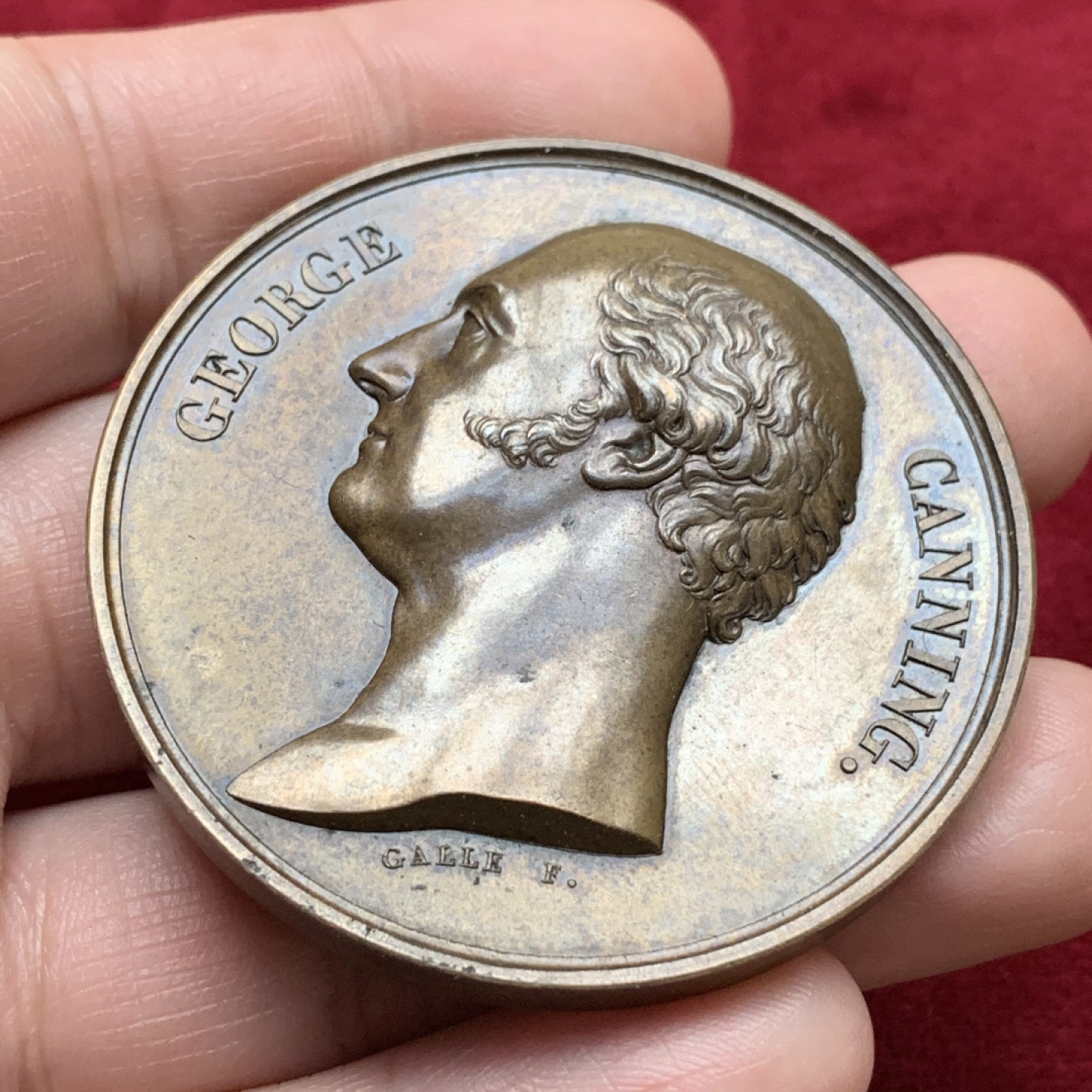 《竞宝斋》第115场-周日，周一 ，2场连拍（全场包邮） 1827年 英国首相 乔治坎宁逝世纪念铜章，直径50mm，重量60g