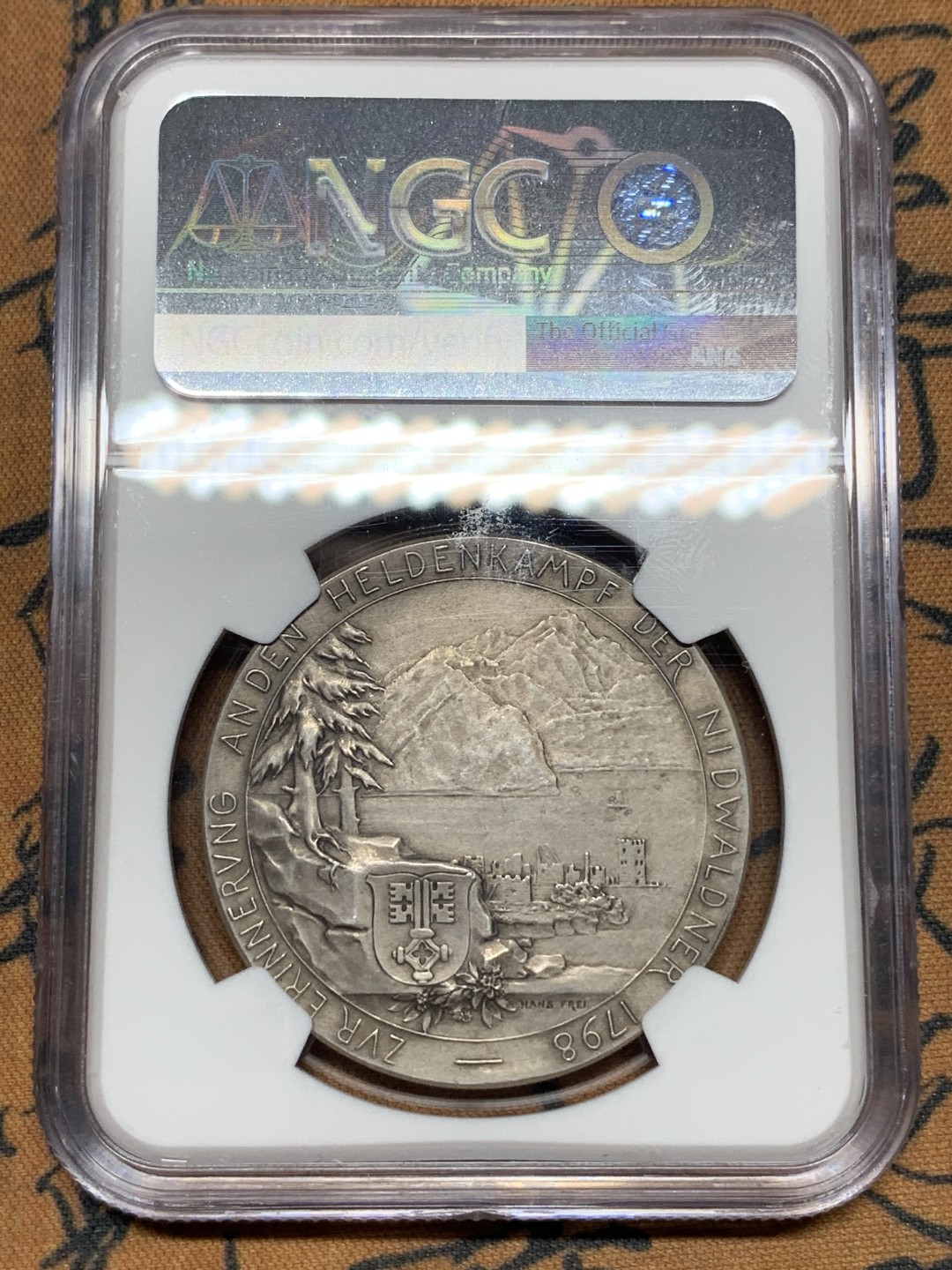 《竞宝斋》第115场-周日，周一 ，2场连拍（全场包邮） NGC MS63 1898年瑞士尼德瓦尔登战役百年纪念银章 磨砂精铸 顶级品相状态