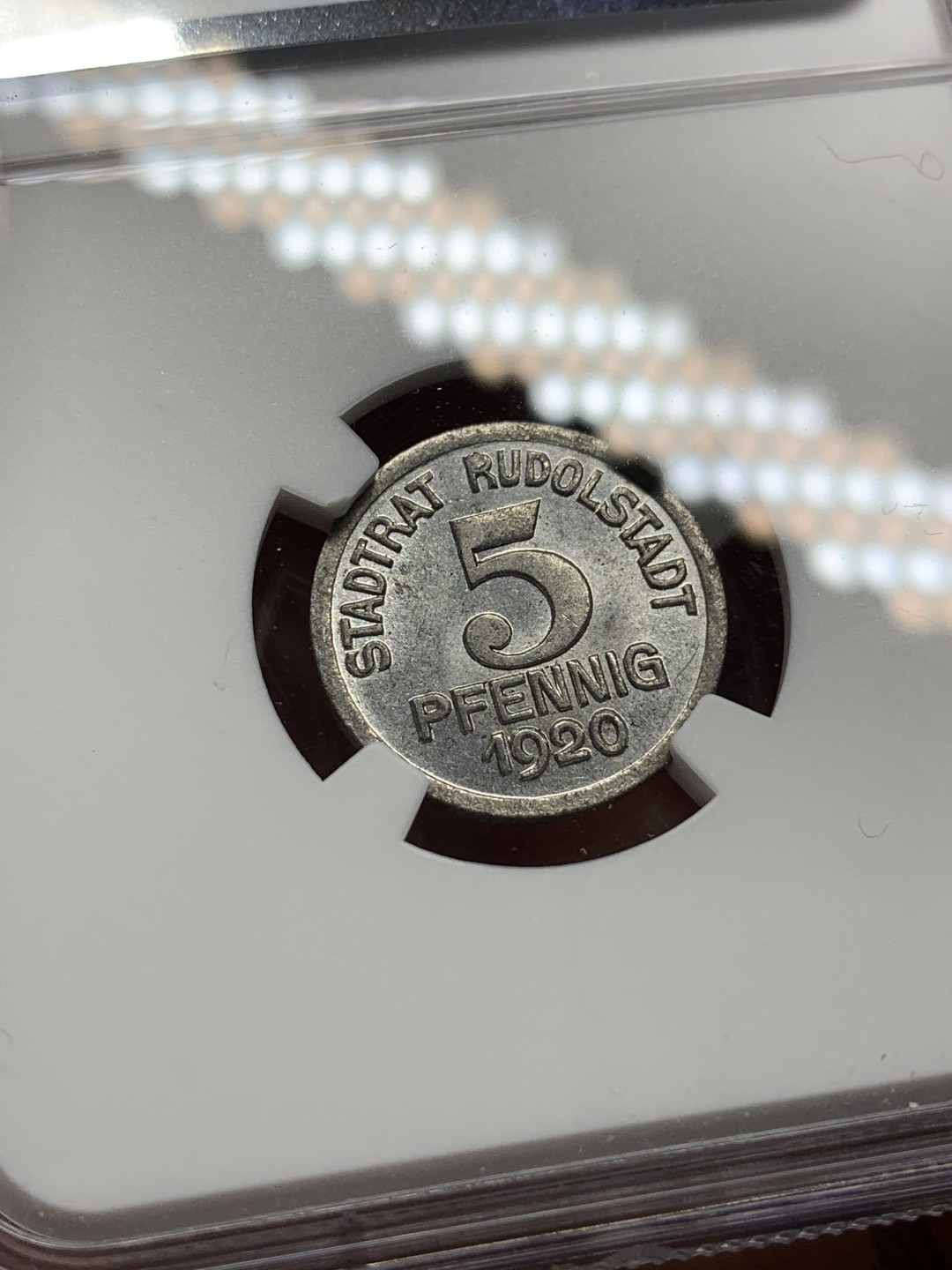 《竞宝斋》第115场-周日，周一 ，2场连拍（全场包邮） NGC MS63 1920年 德国 德紧鲁多尔施塔特5芬尼铁币