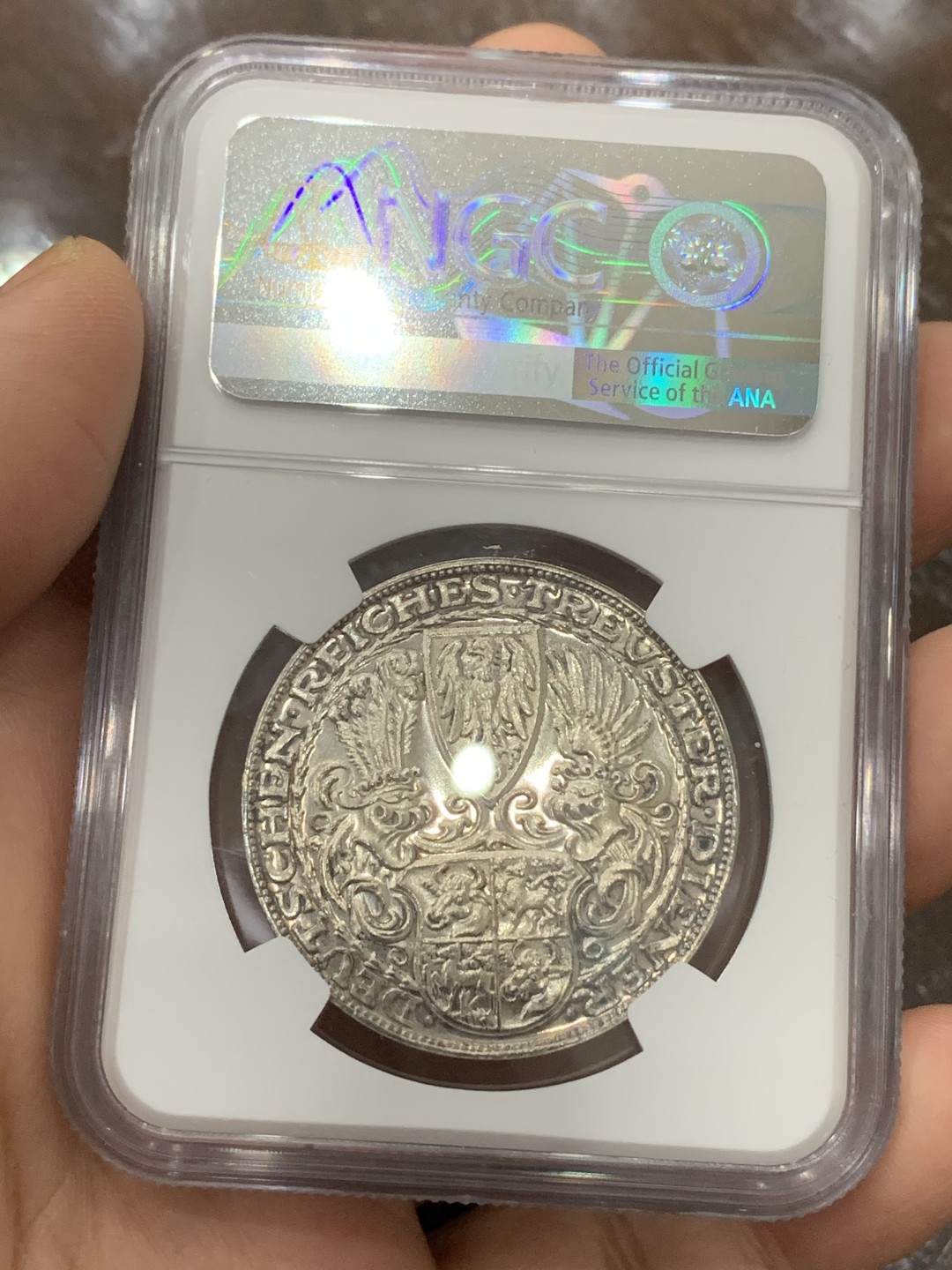 《竞宝斋》第115场-周日，周一 ，2场连拍（全场包邮） NGC-MS62 德国1927年兴登堡80大寿银章 深彩包浆 厚重而美丽