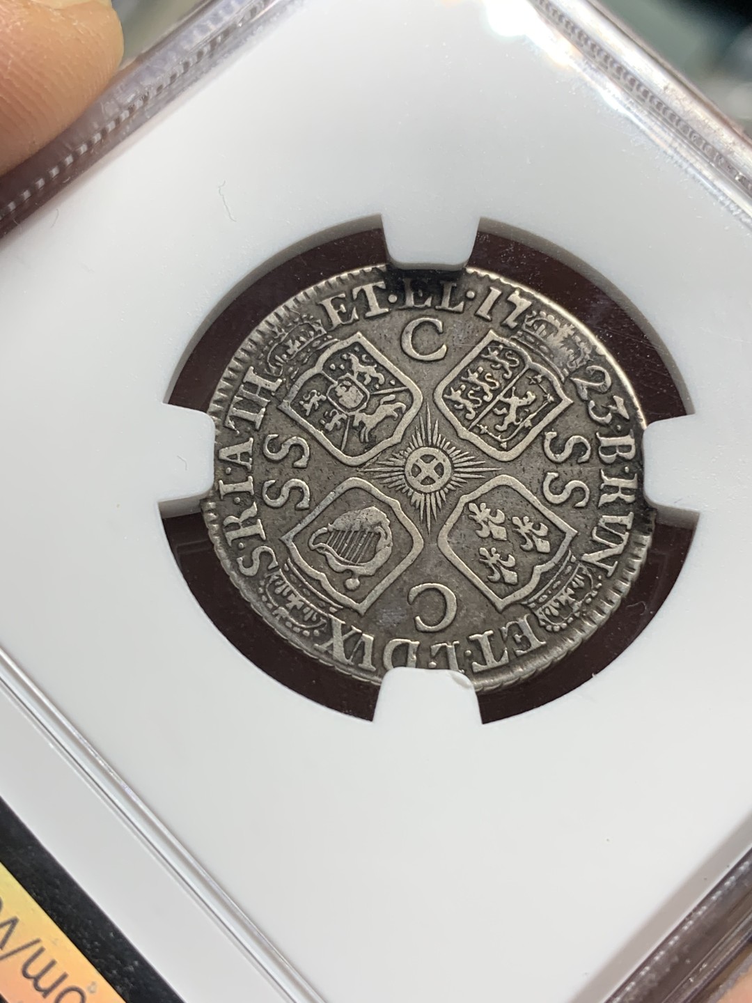 《竞宝斋》第115场-周日，周一 ，2场连拍（全场包邮） NGC VF35 英国 1723 乔治一世1先令 银币 少见品种 有分更难