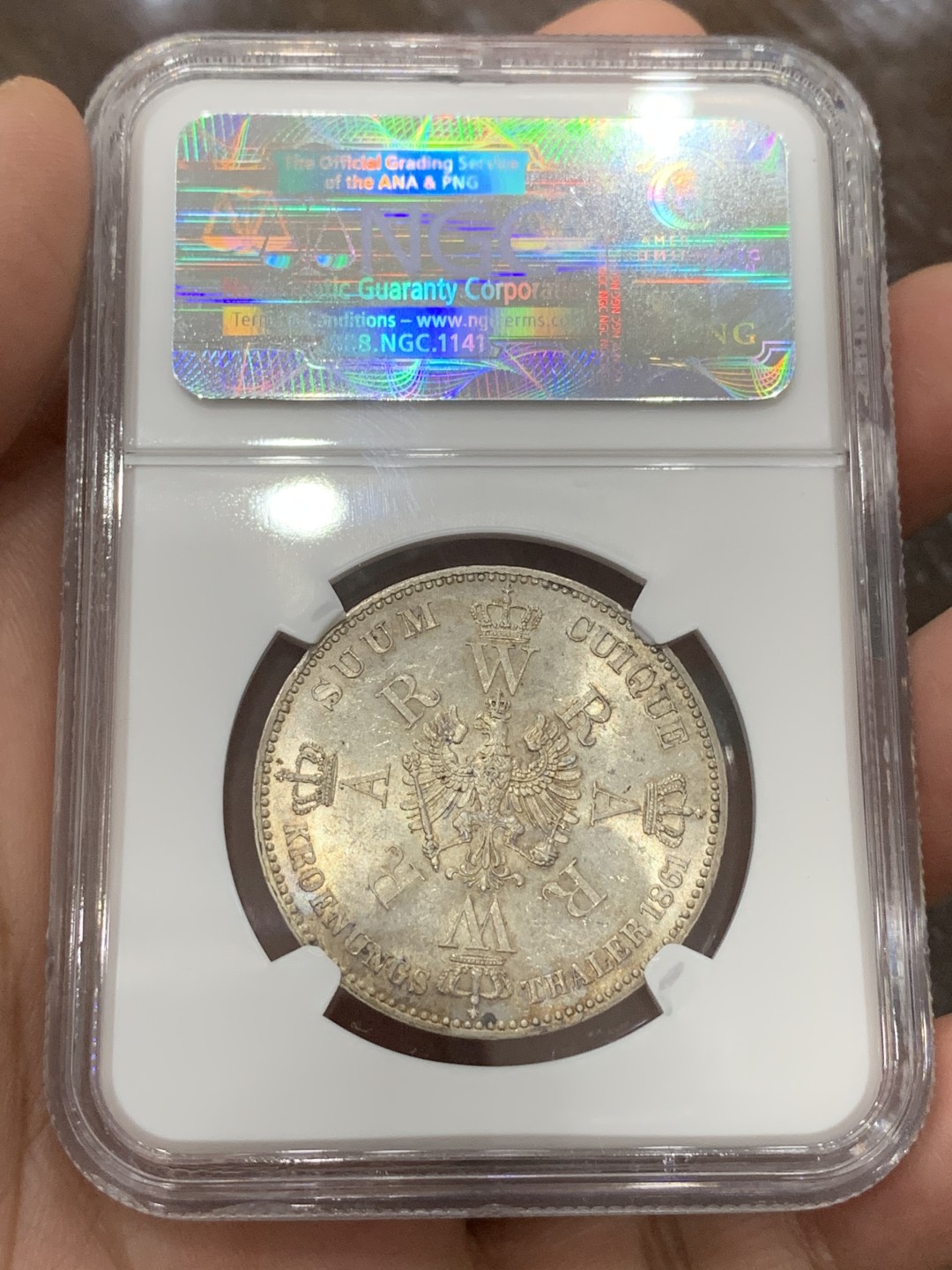 《竞宝斋》第115场-周日，周一 ，2场连拍（全场包邮） NGC MS-62 德国普鲁士 1861年 登基毛衣泰勒 银币