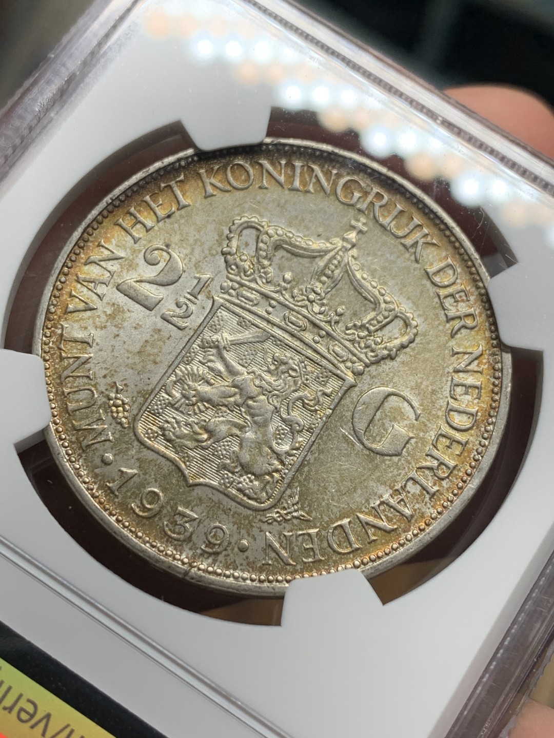 《竞宝斋》第115场-周日，周一 ，2场连拍（全场包邮） NGC-MS62 荷兰1939年 威廉米娜女王 2.5盾大银币 原光好品