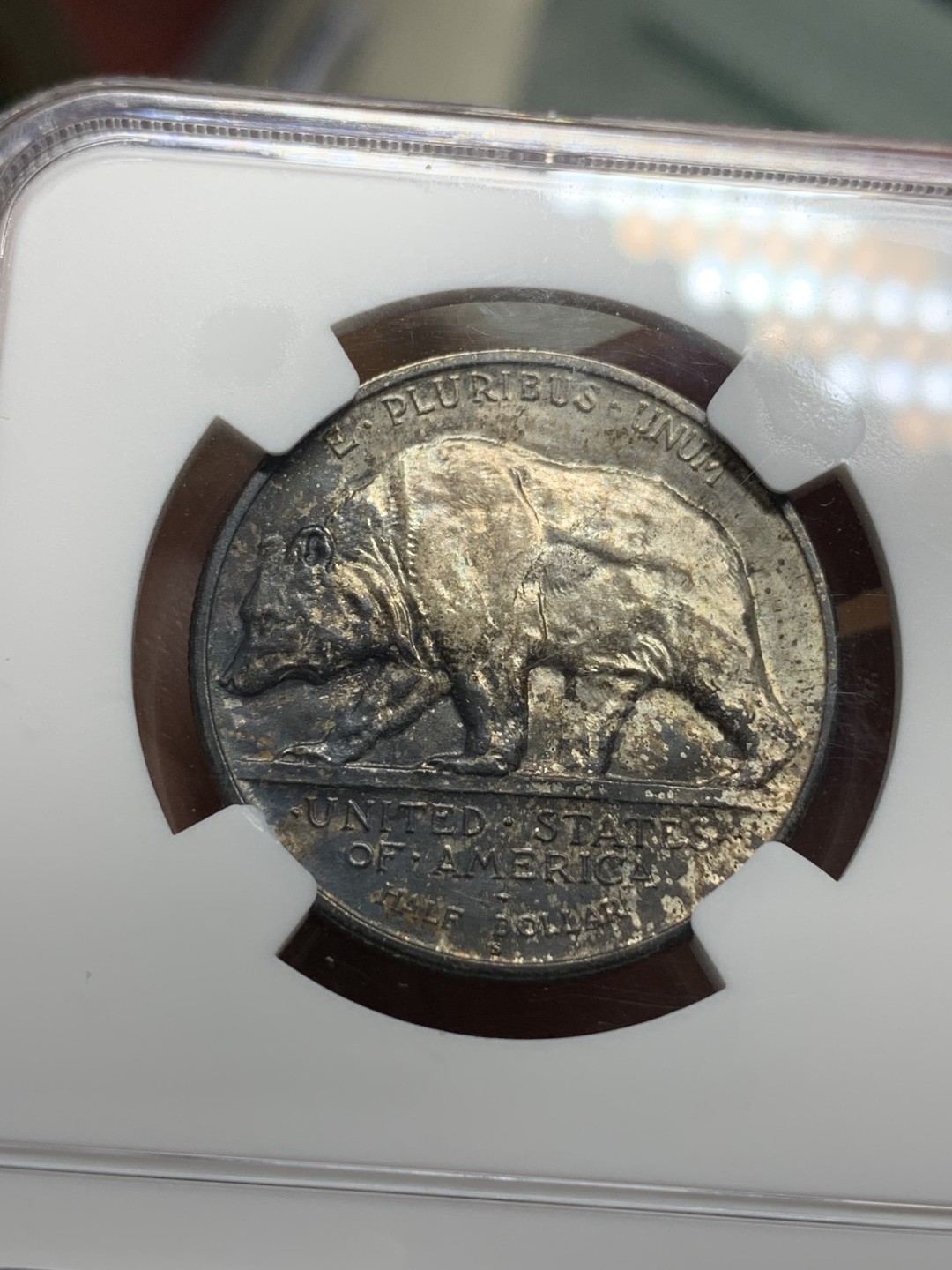 《竞宝斋》第115场-周日，周一 ，2场连拍（全场包邮） NGC-MS62 美国 1925年 加州淘金热 半美元纪念银币 少见品种 浓郁包浆