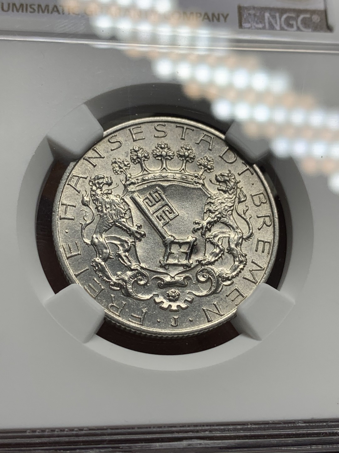 《竞宝斋》第115场-周日，周一 ，2场连拍（全场包邮） NGC-MS62 德国 1904年 不来梅 双狮2马克银币 少见品种，原光好品