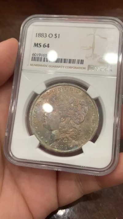 《竞宝斋》第115场-周日，周一 ，2场连拍（全场包邮） NGC-MS64 美国 1883年 摩根银币 卷首彩 状态很不错