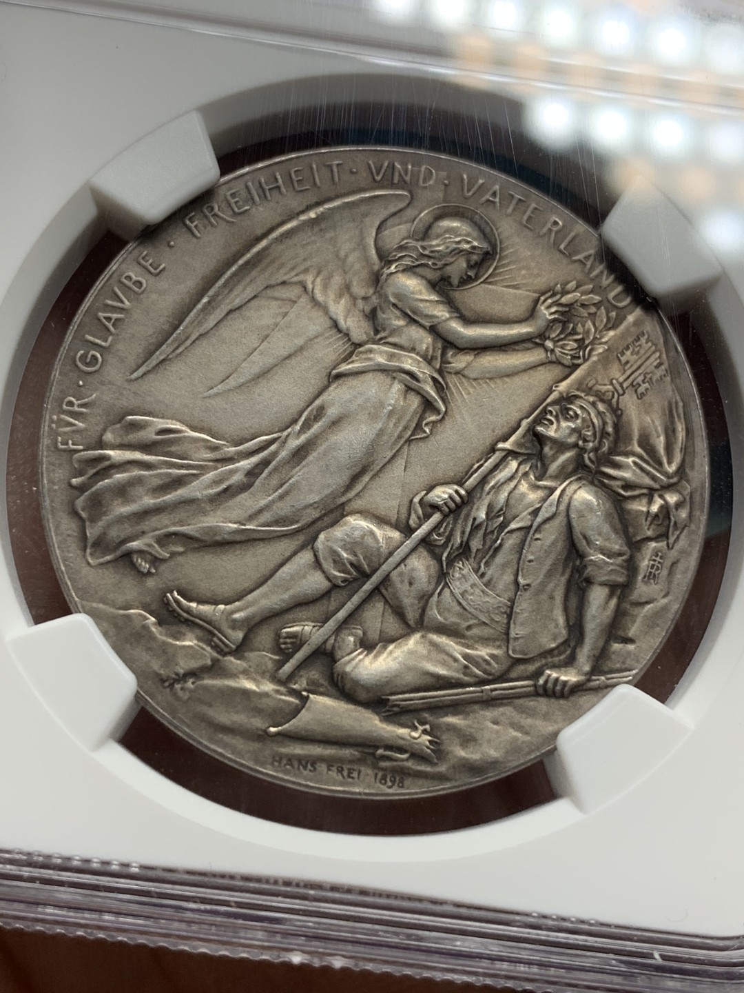 《竞宝斋》第115场-周日，周一 ，2场连拍（全场包邮） NGC MS63 1898年瑞士尼德瓦尔登战役百年纪念银章 磨砂精铸 顶级品相状态