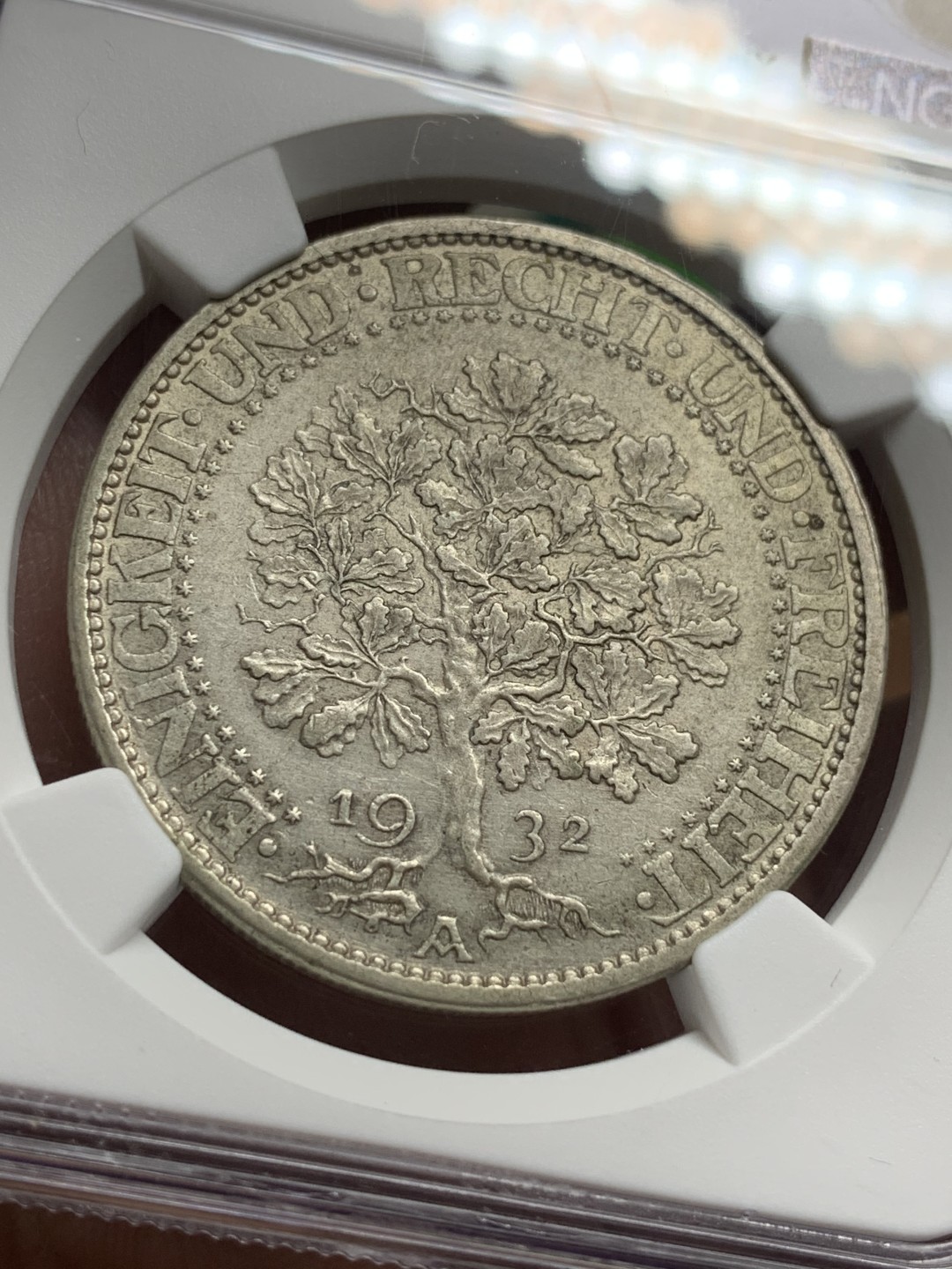 《竞宝斋》第115场-周日，周一 ，2场连拍（全场包邮） NGC-MS61 德国魏玛 1932年 橡树 5马克大银币 少见品种