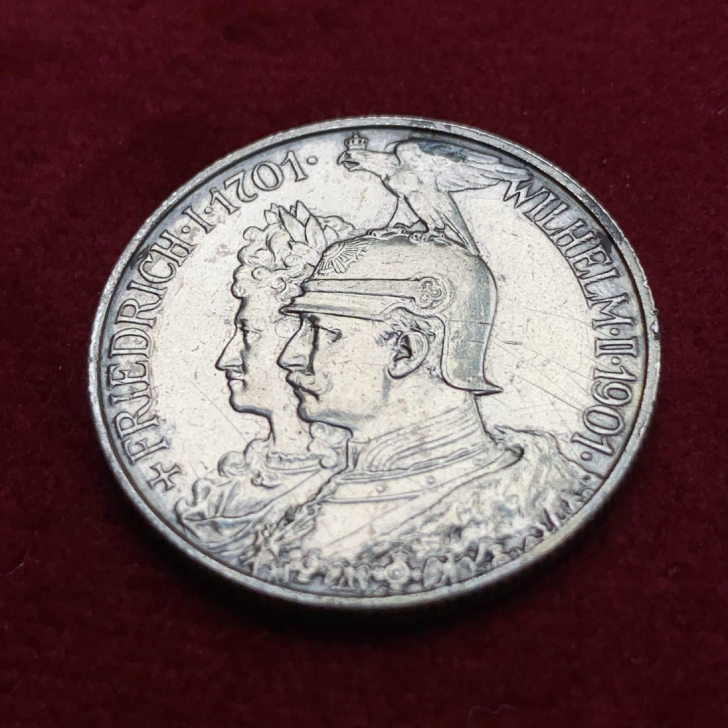 《竞宝斋》第115场-周日，周一 ，2场连拍（全场包邮） 德国 普鲁士1901年 建国2马克 银币 状态不错