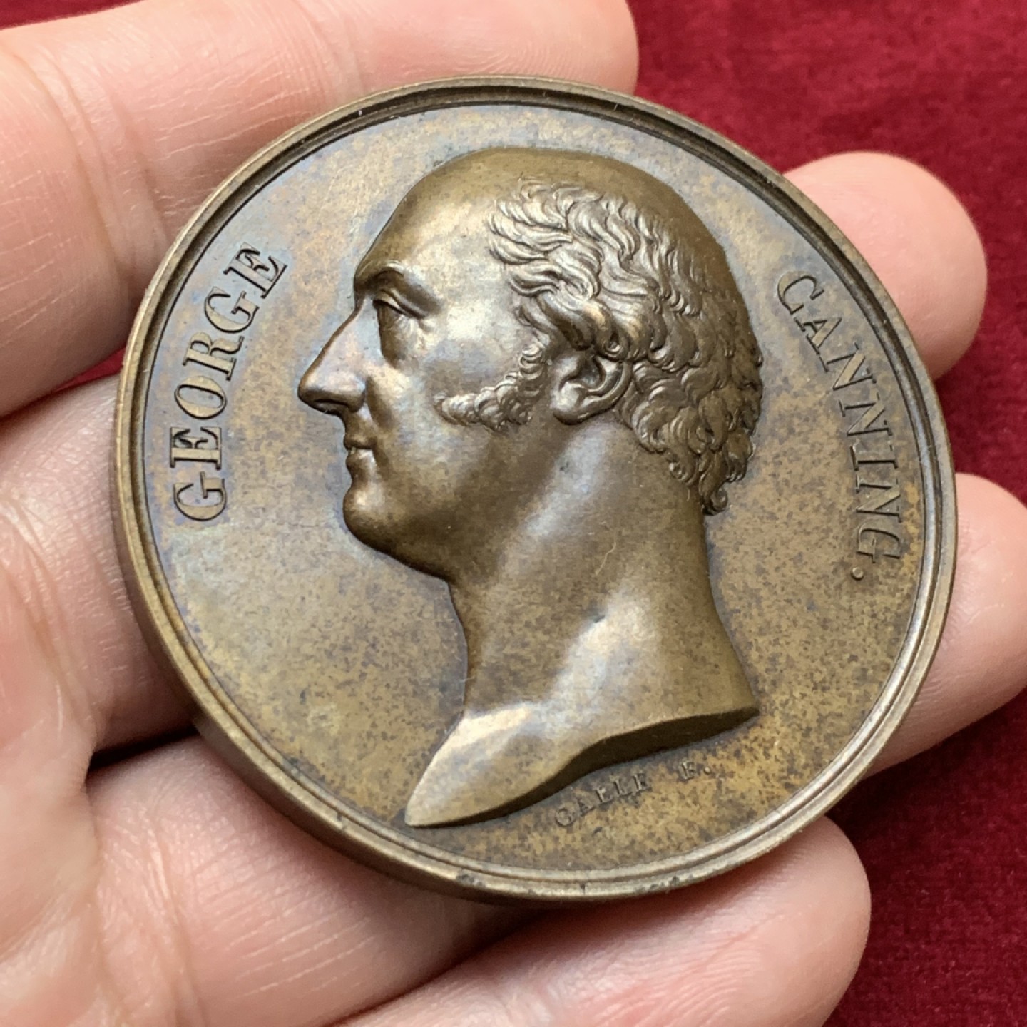 《竞宝斋》第115场-周日，周一 ，2场连拍（全场包邮） 1827年 英国首相 乔治坎宁逝世纪念铜章，直径50mm，重量60g