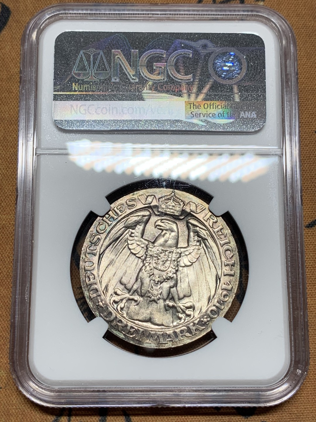 《竞宝斋》第115场-周日，周一 ，2场连拍（全场包邮） NGC MS64 德国普鲁士1910年柏林大学建校100周年纪念3马克银币