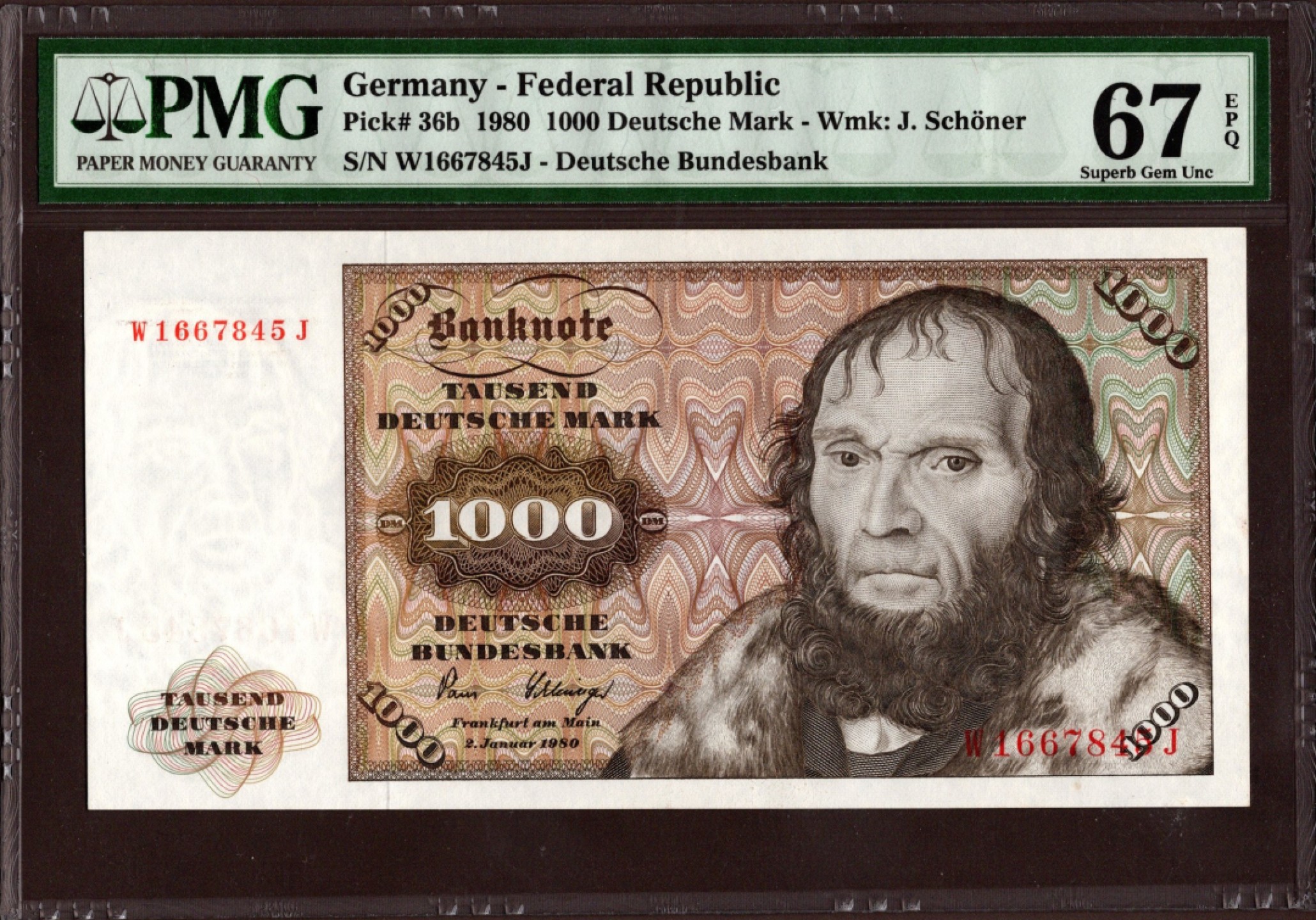 收藏联盟Quantum Auction 第209期拍卖 德国联邦1980年1000马克 PMG67 天文学家舍那