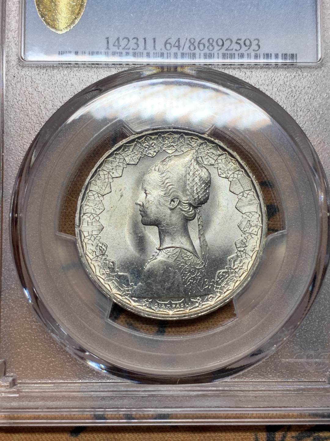 《竞宝斋》第115场-周日，周一 ，2场连拍（全场包邮） PCGS-MS64 意大利帆船少女500里拉 1966R 转光炫目 打制锐利