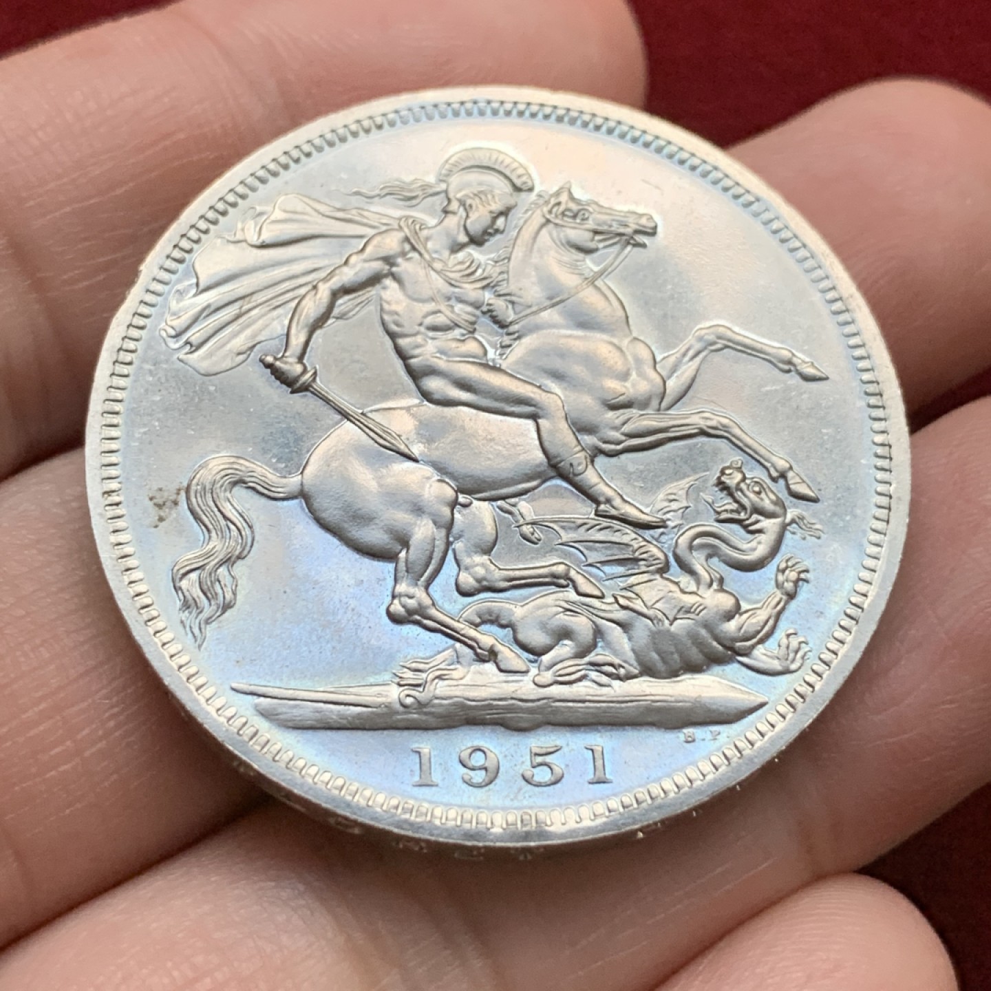 《竞宝斋》第115场-周日，周一 ，2场连拍（全场包邮） 英国 1951年 乔治六世 最后的马剑 克朗镍马剑 红盒带证书