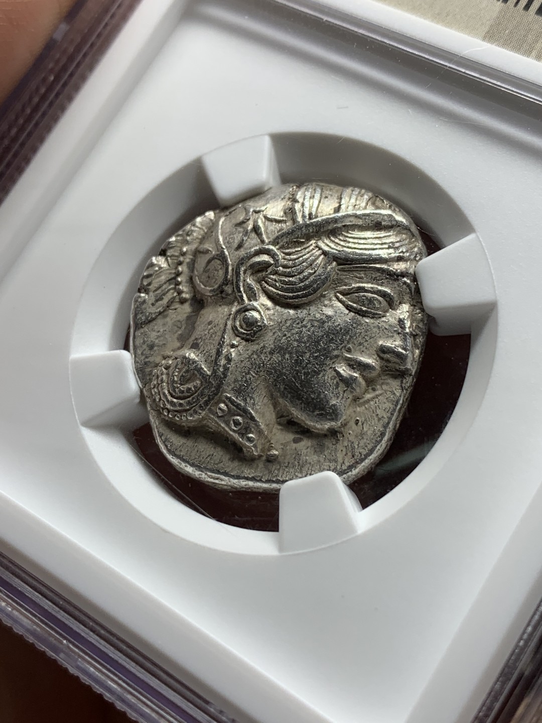 《竞宝斋》第115场-周日，周一 ，2场连拍（全场包邮） NGC Ch AU 古典币评级 5/5,3/5 公元前440-404年 古希腊 雅典娜 猫头鹰 4德拉玛克 银币 重17.19克 打制犀利 给CH实在难得