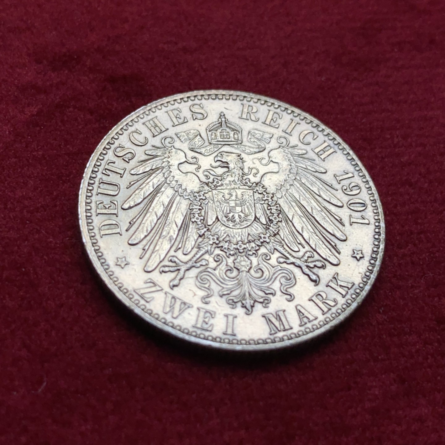 《竞宝斋》第115场-周日，周一 ，2场连拍（全场包邮） 德国 普鲁士1901年 建国2马克 银币 状态不错