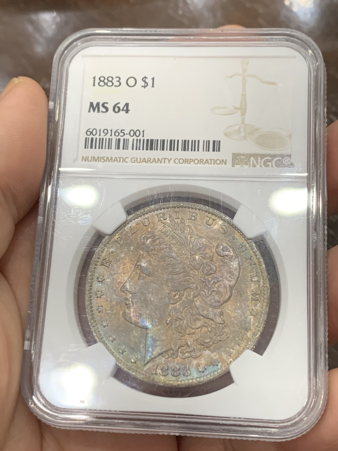 《竞宝斋》第115场-周日，周一 ，2场连拍（全场包邮） NGC-MS64 美国 1883年 摩根银币 卷首彩 状态很不错